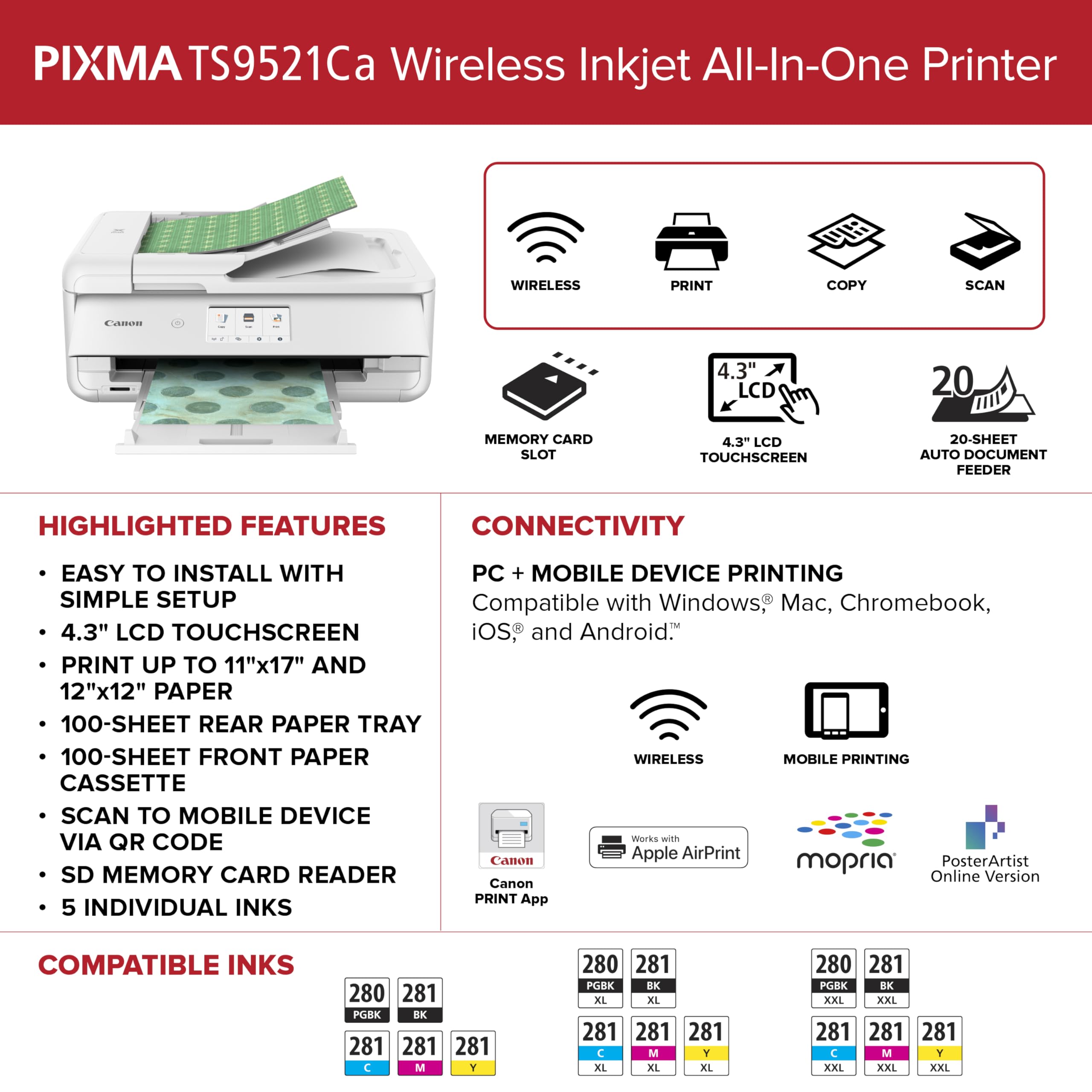Foto 5 pulgar | Impresora De Inyección De Tinta Multifunción Inalámbrica Canon Pixma Ts9521ca - Venta Internacional.
