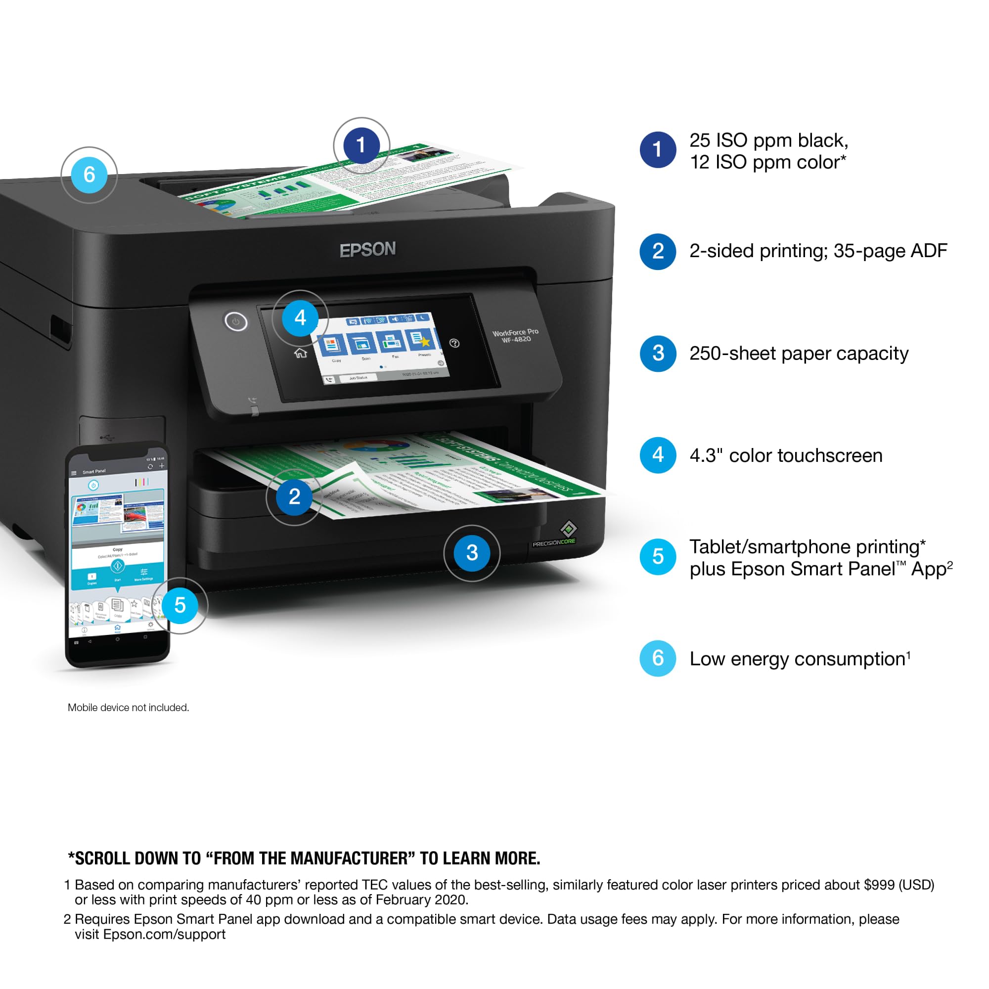 Foto 5 pulgar | Impresora De Inyección De Tinta A Color Inalámbrica Epson Workforce Pro Wf-4820 - Venta Internacional.