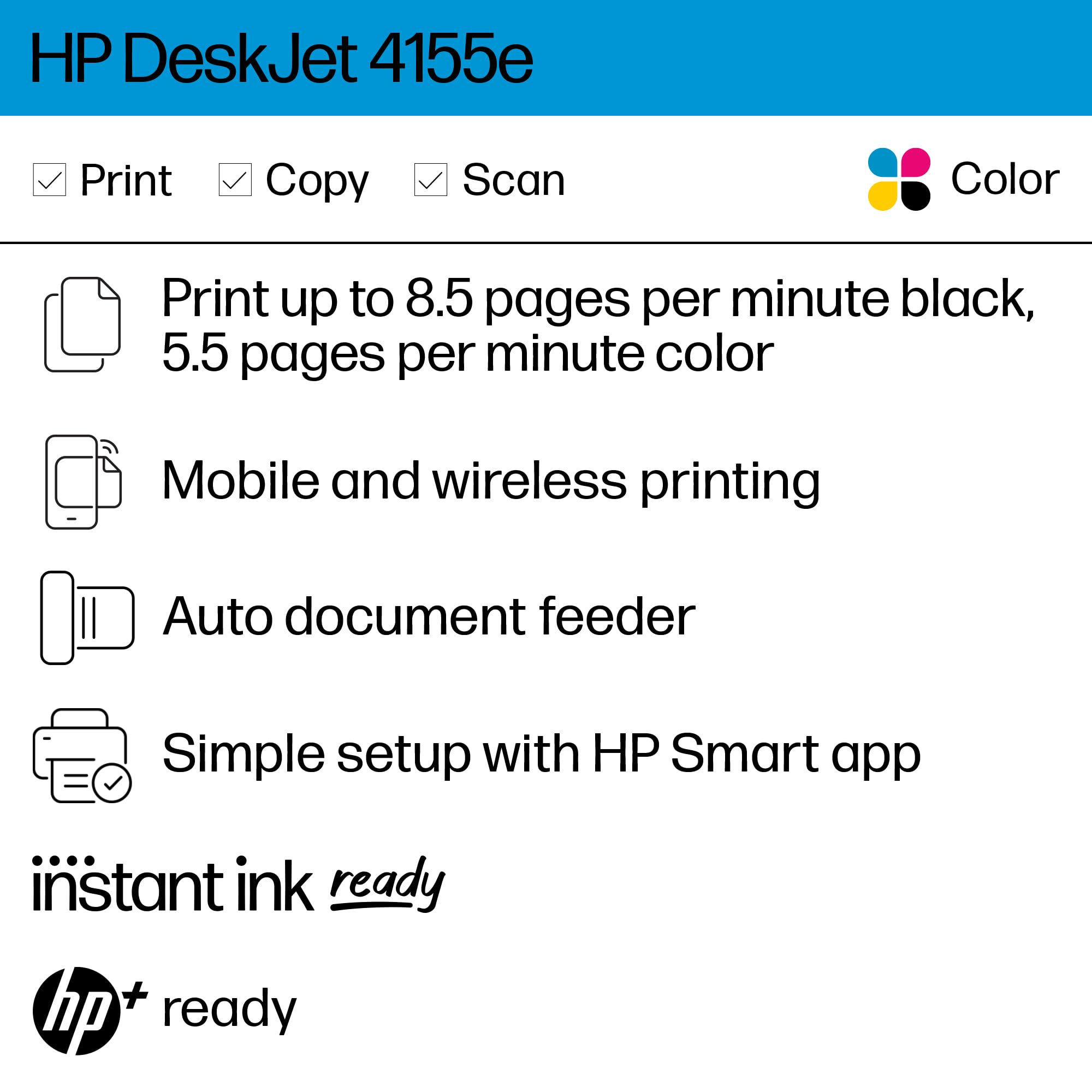 Foto 3 pulgar | Impresora De Inyección De Tinta A Color Inalámbrica Hp Deskjet 4155e Con Tinta Durante 3 Meses - Venta Internacional.