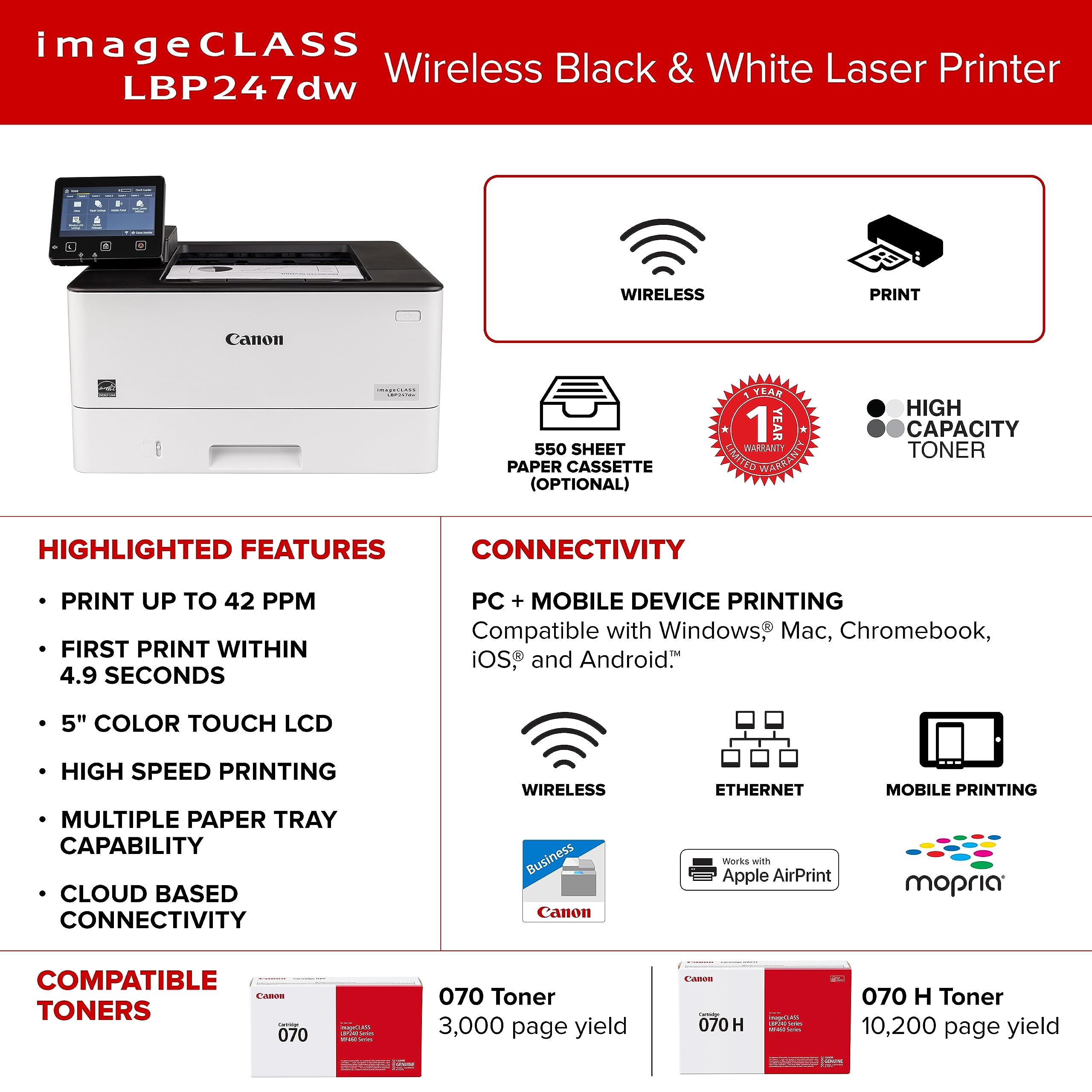 Foto 4 pulgar | Impresora Canon Imageclass Lbp247dw Laser 42 Ppm Wifi Dúplex - Venta Internacional.