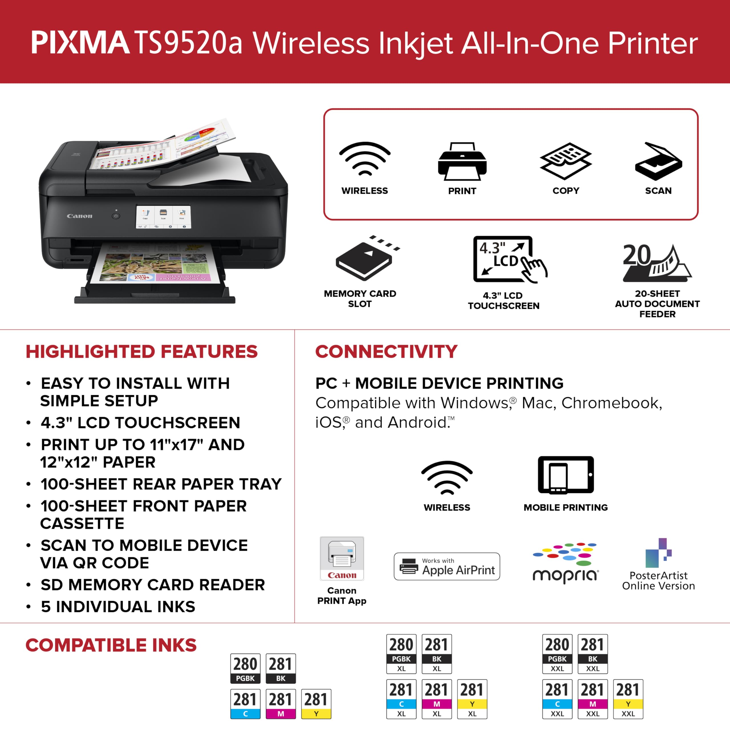 Foto 4 | Impresora De Inyección De Tinta Multifunción Inalámbrica Canon Pixma Ts9520a - Venta Internacional.