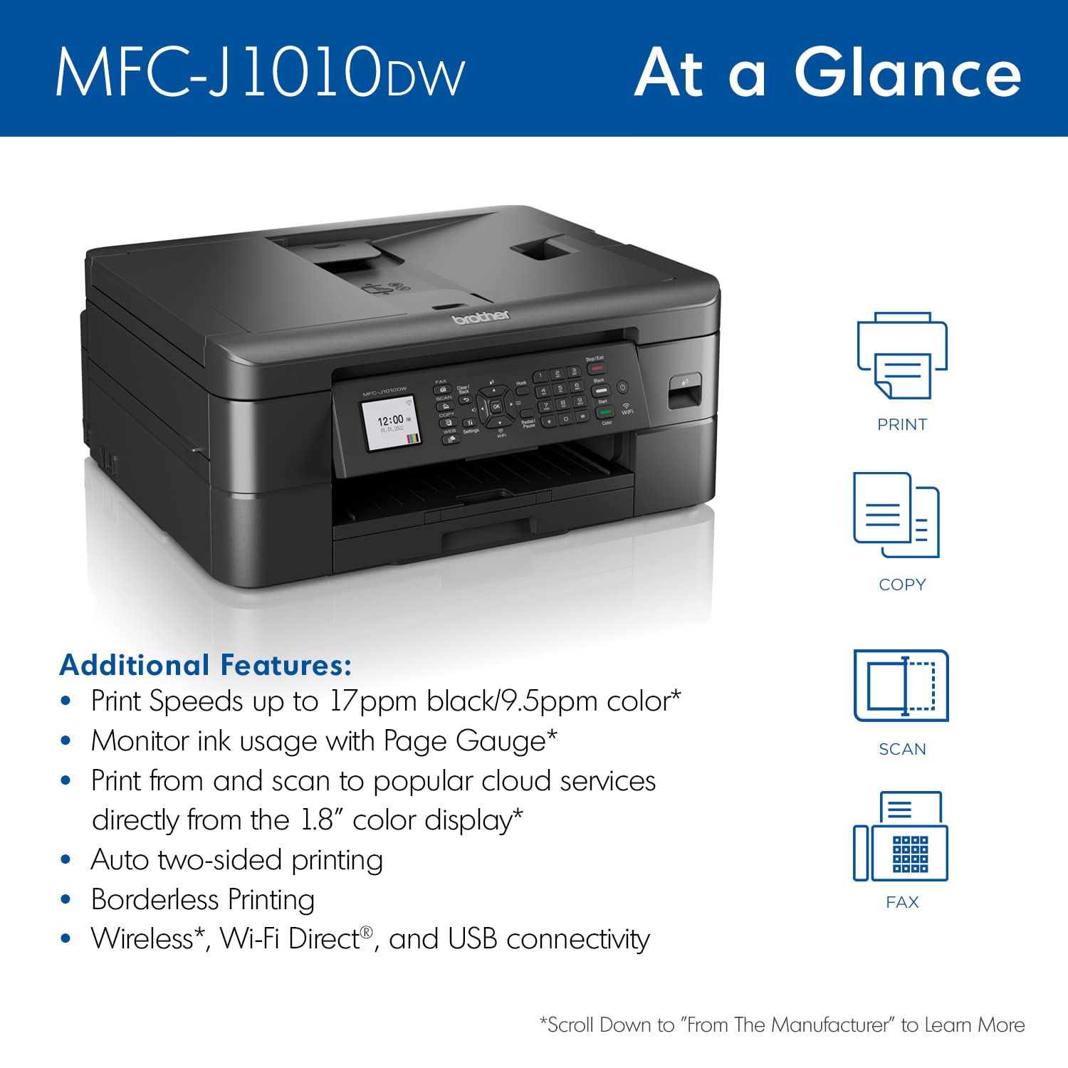 Foto 2 | Impresora Multifunción Inalámbrica Brother Mfc-j1010dw De Inyección De Tinta En Color - Venta Internacional.