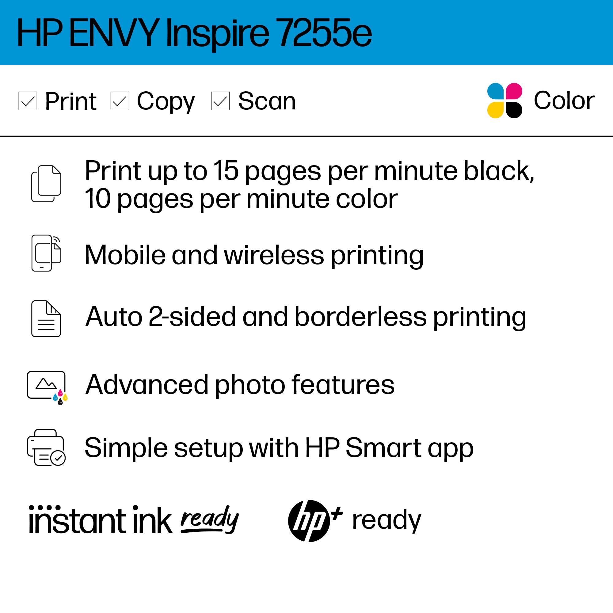 Foto 3 pulgar | Impresora Hp Envy Inspire 7255e Inalámbrica De Inyección De Tinta Térmica En Color - Venta Internacional.