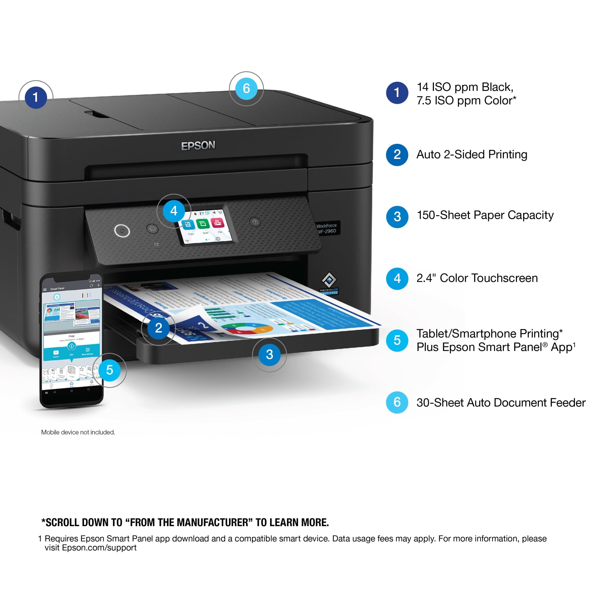 Foto 5 pulgar | Impresora Epson Workforce Wf-2960 Inalámbrica Multifunción Negra - Venta Internacional.