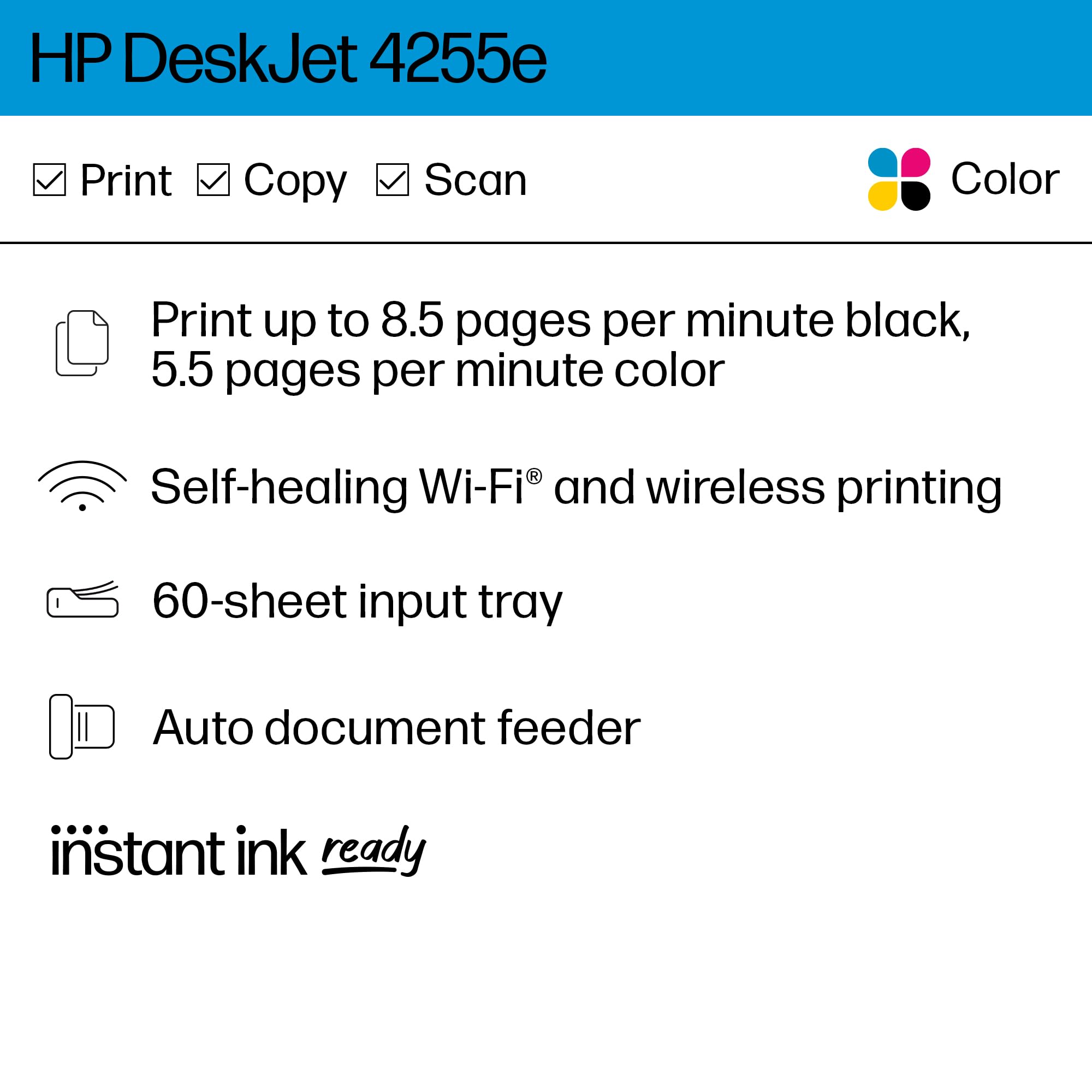 Foto 3 pulgar | Impresora De Inyección De Tinta A Color Multifunción Inalámbrica Hp Deskjet 4255e - Venta Internacional.
