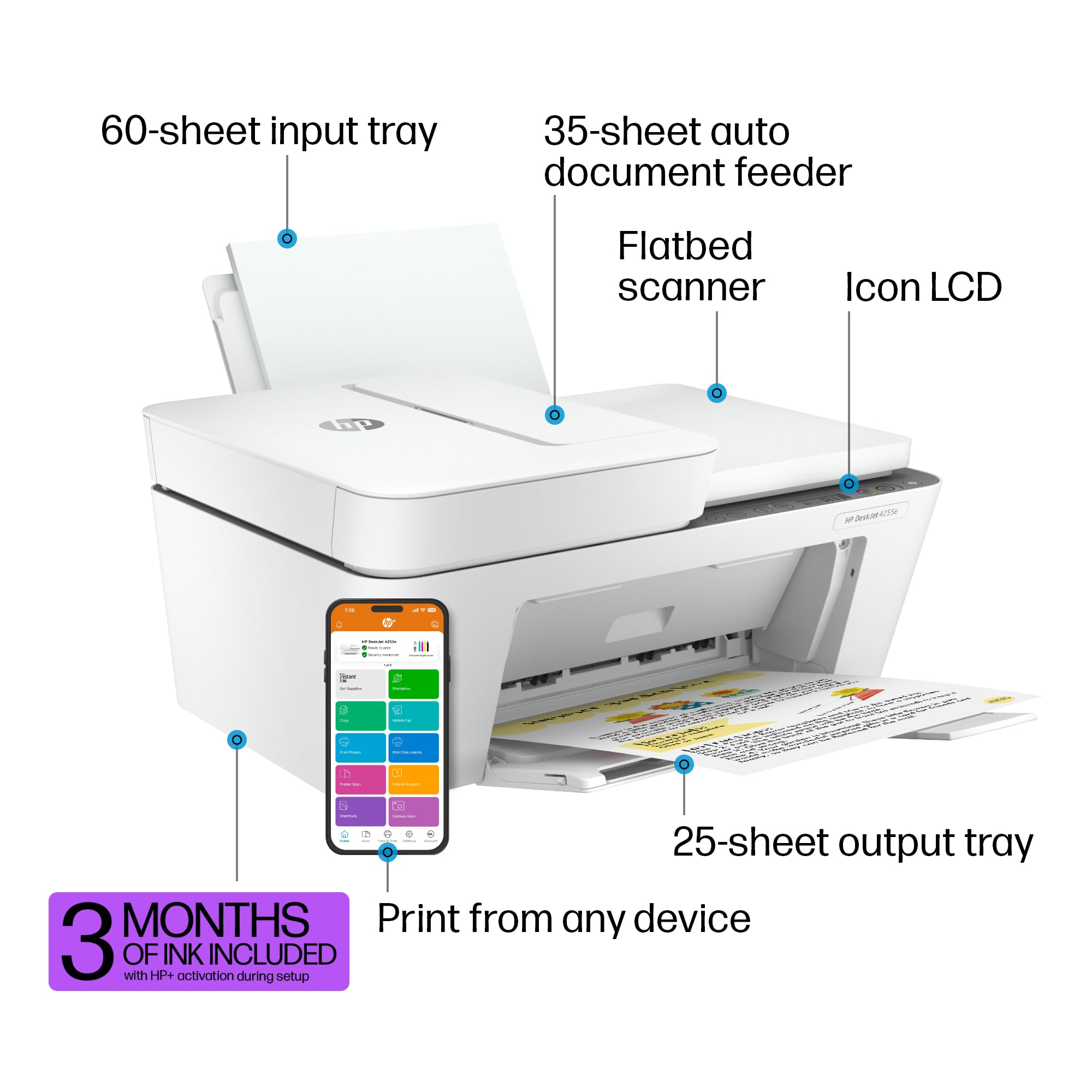 Foto 5 pulgar | Impresora De Inyección De Tinta A Color Multifunción Inalámbrica Hp Deskjet 4255e - Venta Internacional.