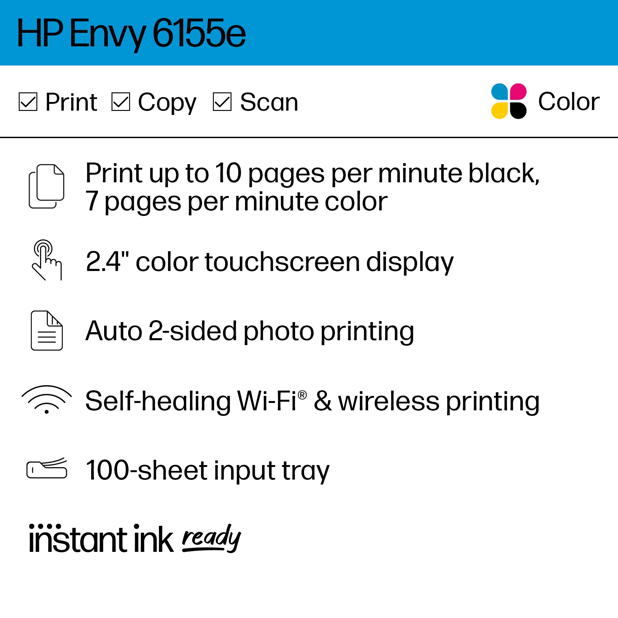 Foto 3 pulgar | Impresora De Inyección De Tinta A Color Multifunción Inalámbrica Hp Envy 6155e - Venta Internacional.