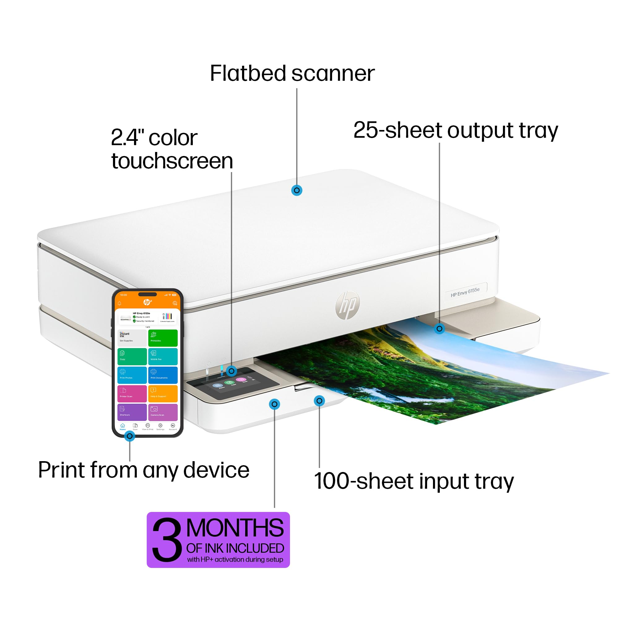 Foto 4 | Impresora De Inyección De Tinta A Color Multifunción Inalámbrica Hp Envy 6155e - Venta Internacional.