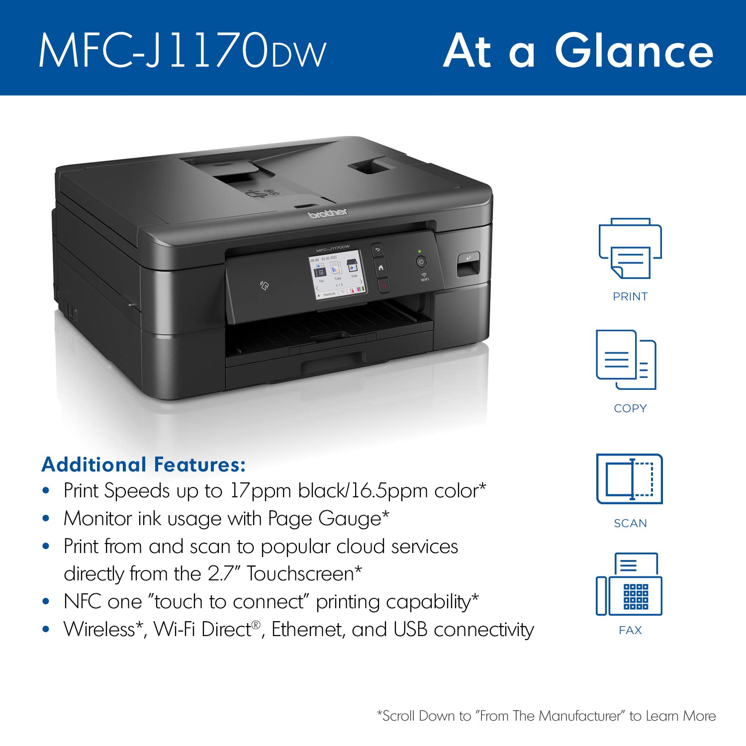 Foto 2 | Impresora Multifunción Inalámbrica Brother Mfc-j1170dw De Inyección De Tinta En Color - Venta Internacional.