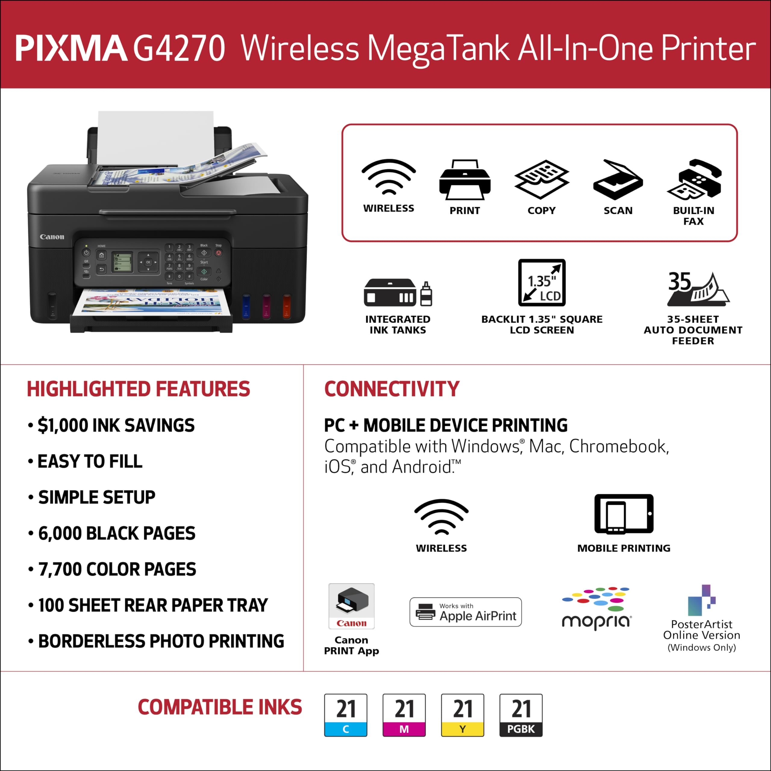Foto 4 pulgar | Impresora Canon Megatank G4270 Inalámbrica Multifunción 4 En 1 - Venta Internacional.