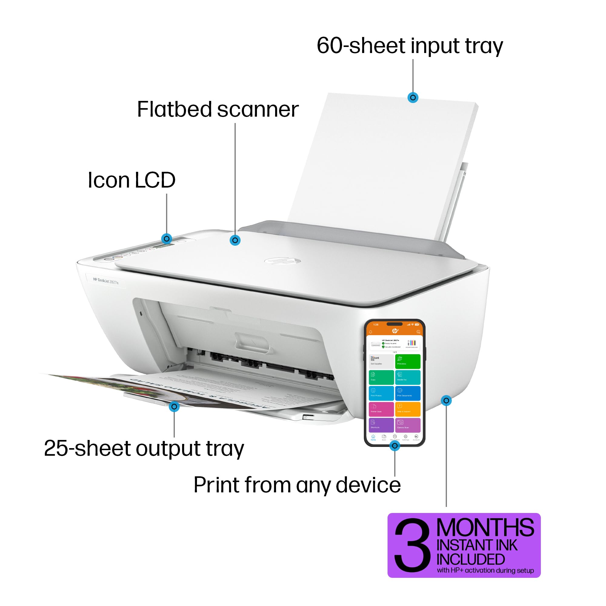 Foto 3 | Impresora De Inyección De Tinta A Color Multifunción Inalámbrica Hp Deskjet 2827e - Venta Internacional.