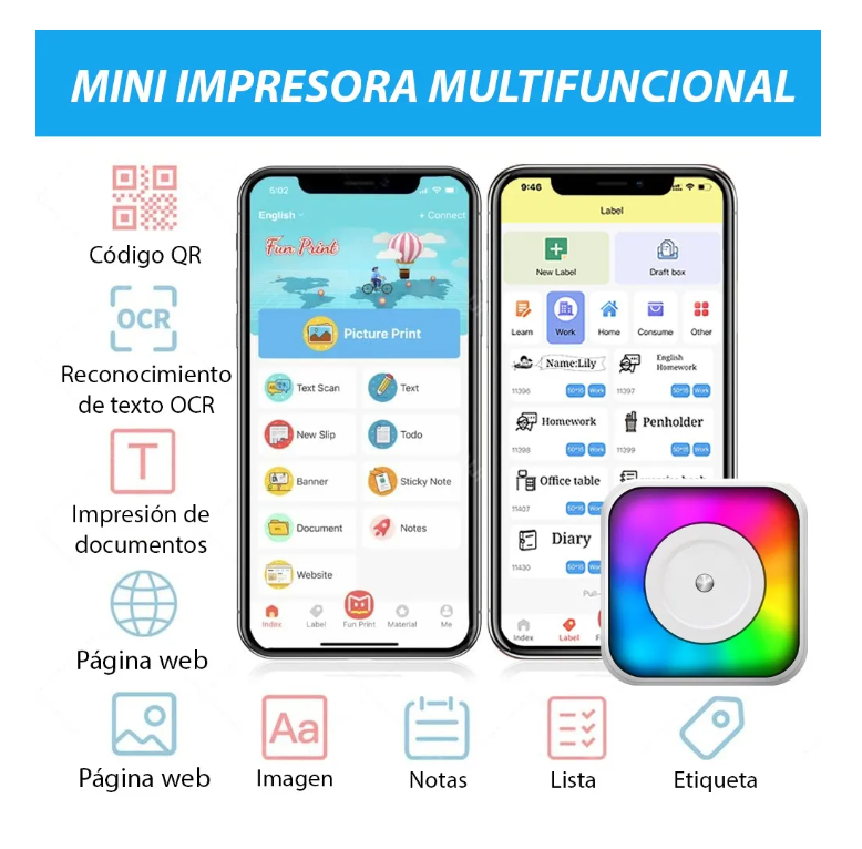 Foto 4 pulgar | Mini Impresora Térmica Etiqueta Bluetooth Multifuncionales