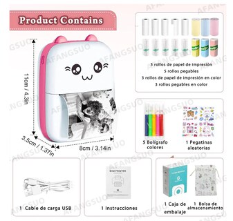 Foto 3 | Mini Impresora Portátil Térmica Para iOS/Android con 16 Rollos de Papel y Conexión Bluetooth