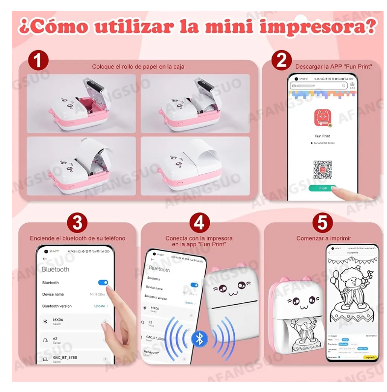Foto 5 pulgar | Mini Impresora Portátil Térmica Para iOS/Android con 16 Rollos de Papel y Conexión Bluetooth
