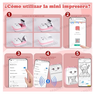 Foto 4 | Mini Impresora Portátil Térmica Para iOS/Android con 16 Rollos de Papel y Conexión Bluetooth