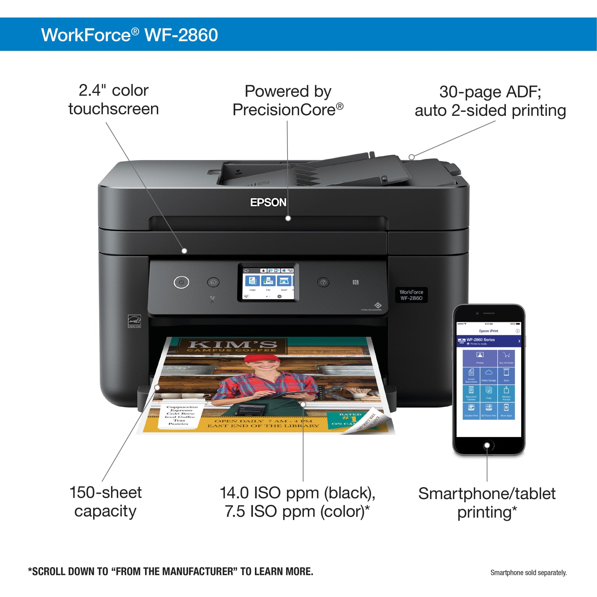 Foto 4 pulgar | Impresora Epson Workforce Wf-2860 Multifunción Inalámbrica En Color - Venta Internacional.