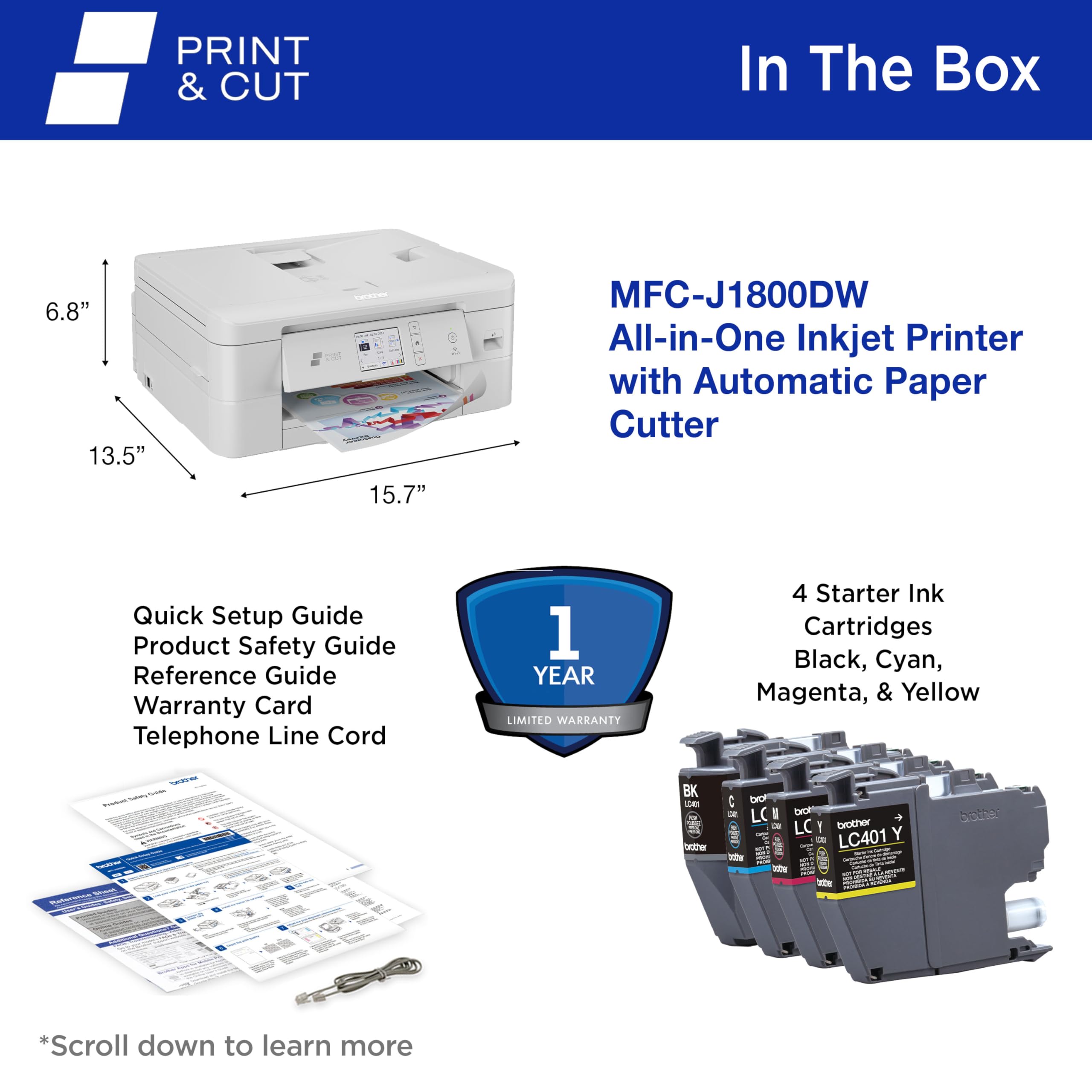 Foto 6 | Impresora De Inyección De Tinta A Color Inalámbrica Brother Mfc-j1800dw Con Cortador - Venta Internacional.