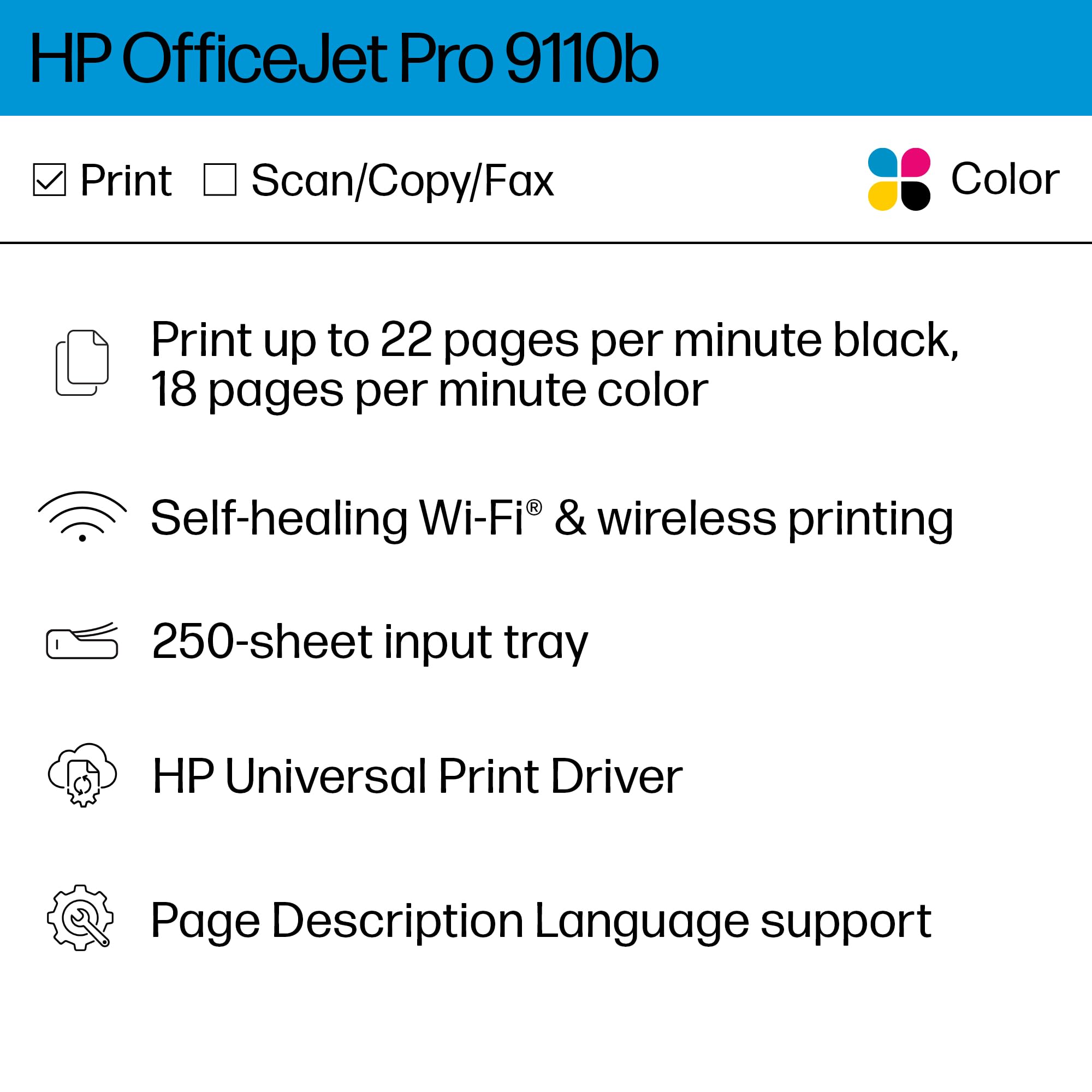Foto 2 | Impresora De Inyección De Tinta A Color Inalámbrica Hp Officejet Pro 9110b - Venta Internacional.