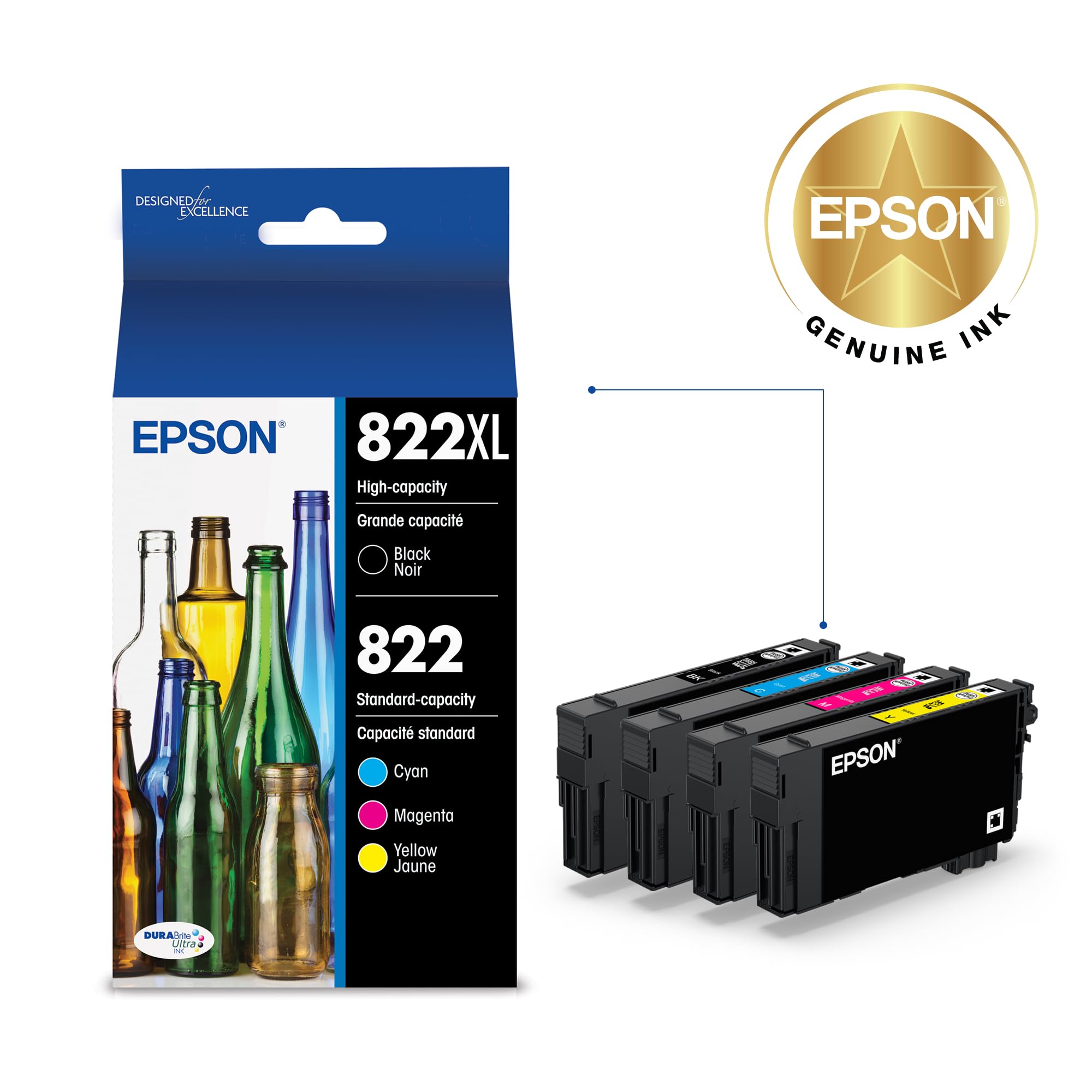 Foto 3 pulgar | Paquete Combinado De Cartuchos De Tinta Epson 822 Durabrite Ultra T822xl-bcs - Venta Internacional.