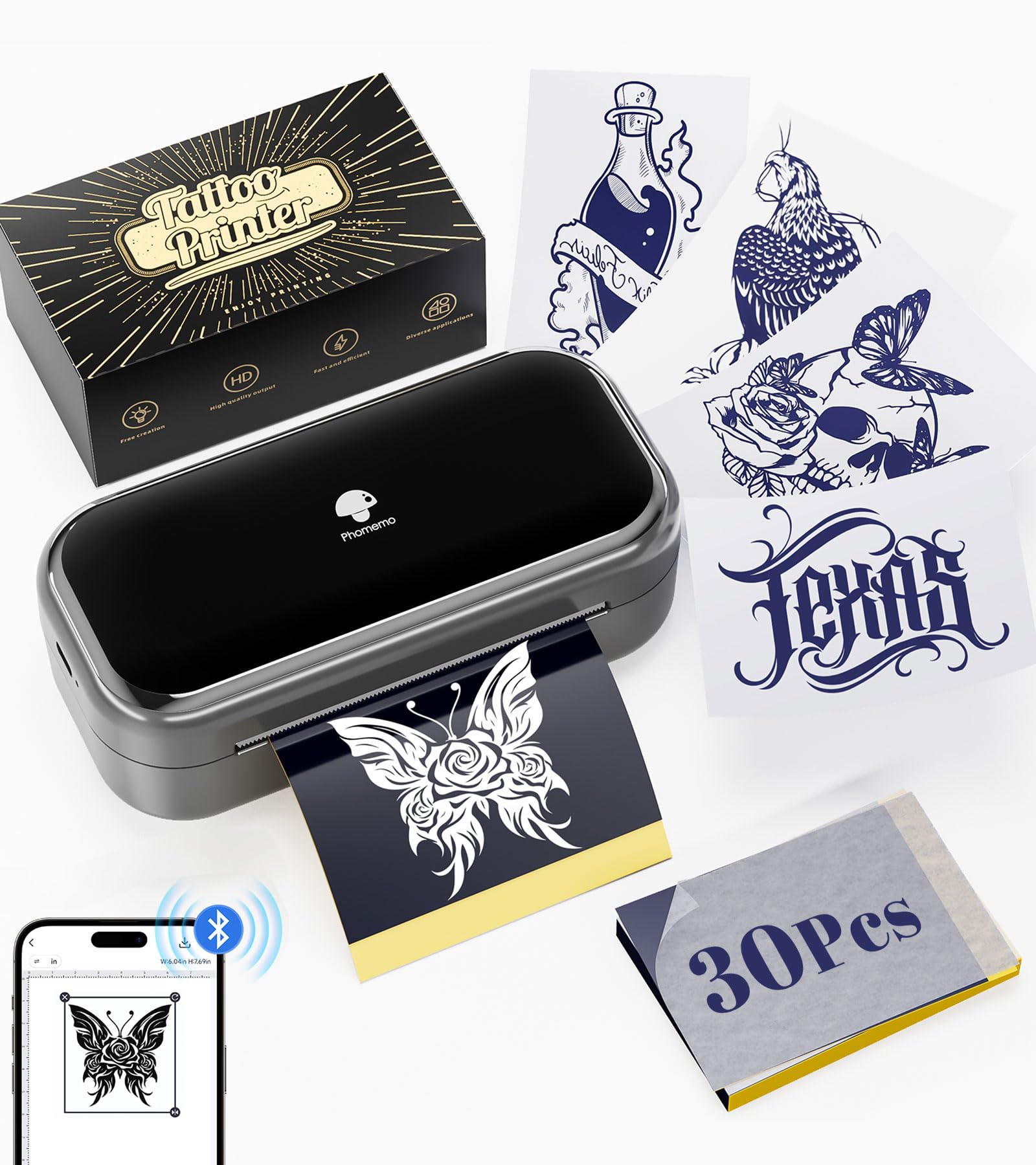 Foto 2 pulgar | Impresora Inalámbrica De Plantillas De Tatuajes Phomemo Tp31 Con Papel De Transferencia 30 - Venta Internacional.