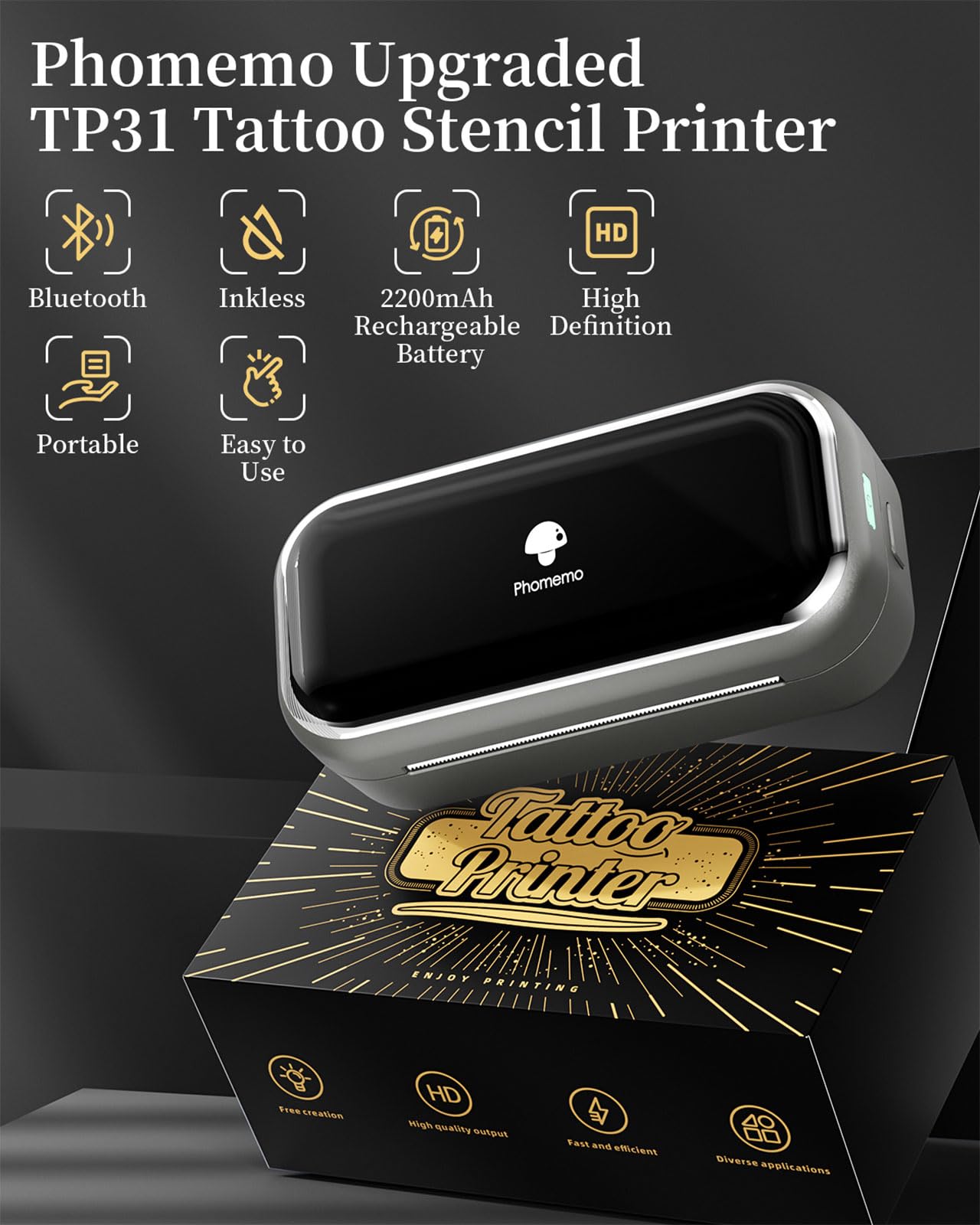 Foto 3 pulgar | Impresora Inalámbrica De Plantillas De Tatuajes Phomemo Tp31 Con Papel De Transferencia 30 - Venta Internacional.
