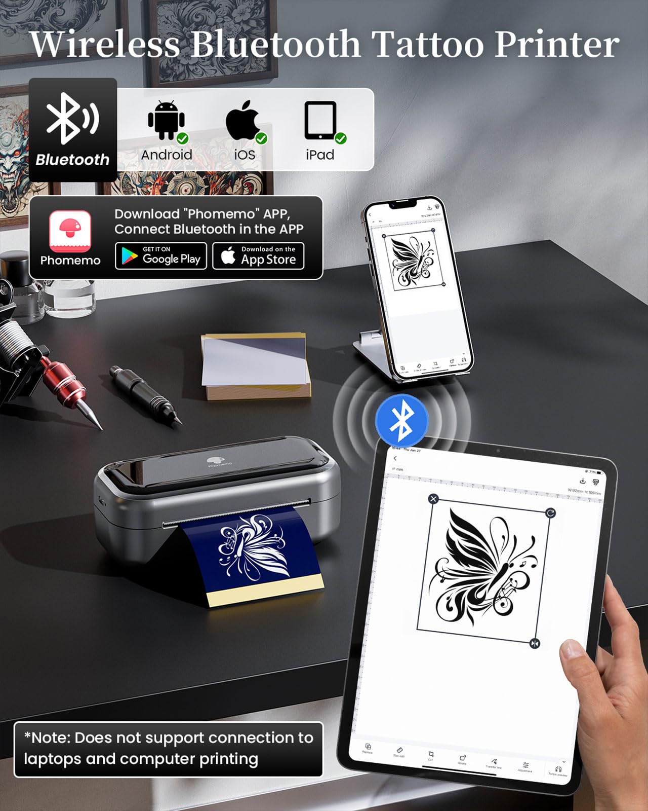 Foto 3 | Impresora Inalámbrica De Plantillas De Tatuajes Phomemo Tp31 Con Papel De Transferencia 30 - Venta Internacional.