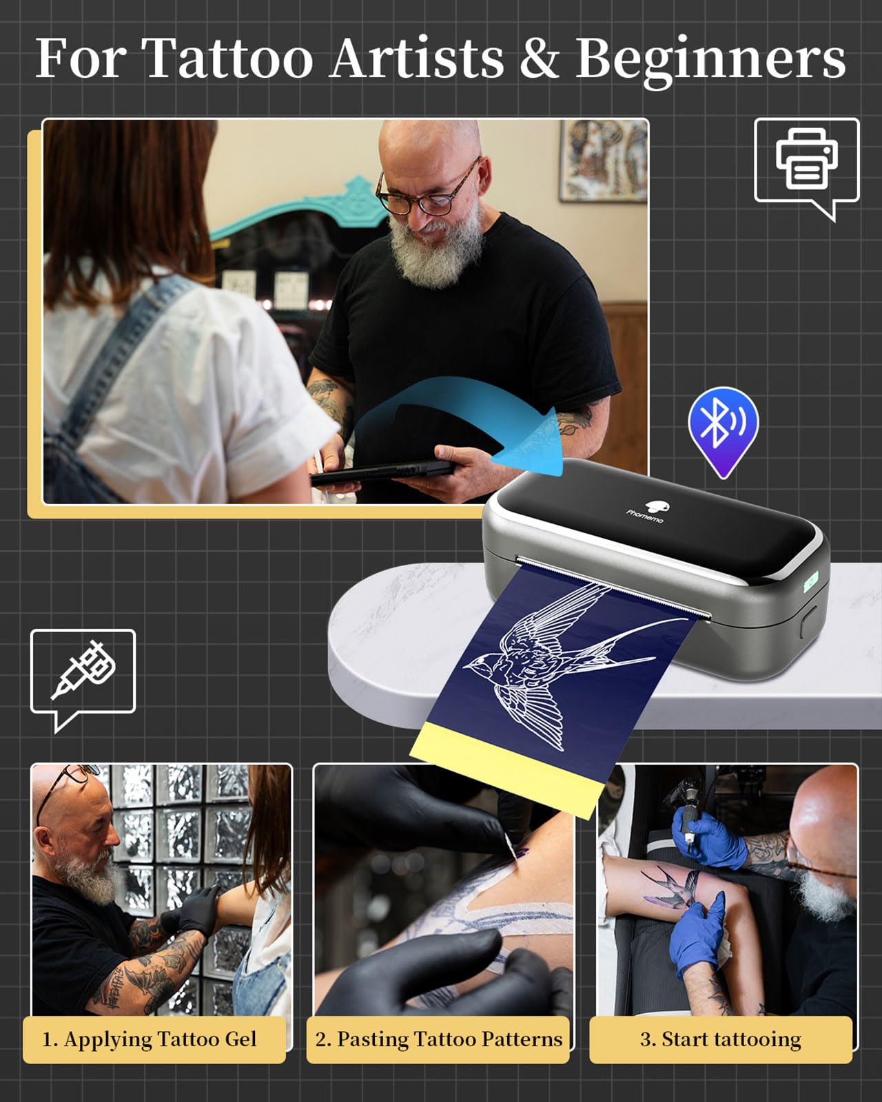 Foto 8 pulgar | Impresora Inalámbrica De Plantillas De Tatuajes Phomemo Tp31 Con Papel De Transferencia 30 - Venta Internacional.