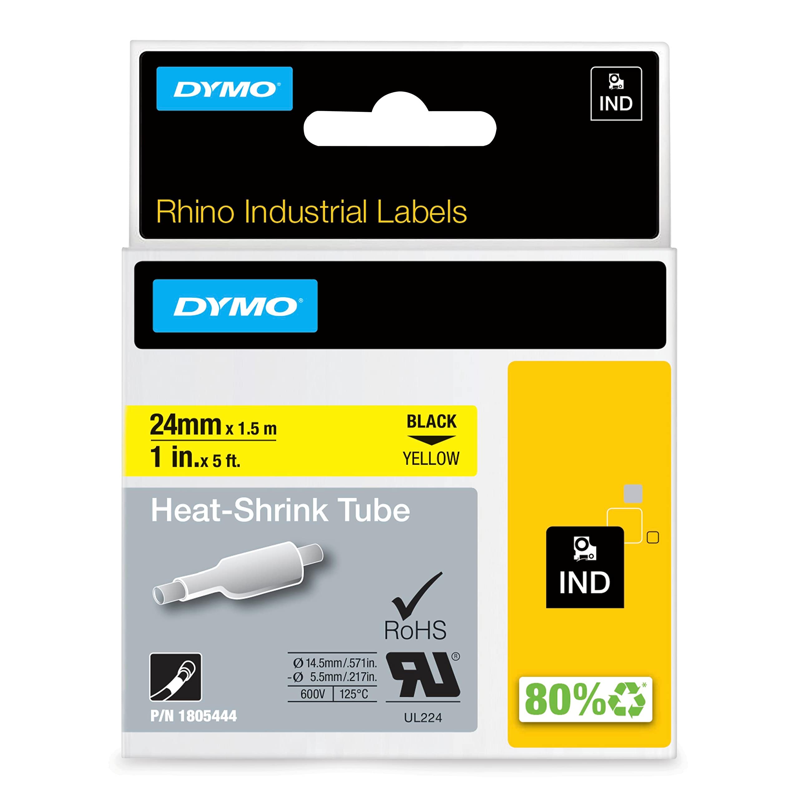 Etiquetas Termorretráctiles Dymo Rhino Industrial Negras Sobre Amarillas - Venta Internacional.