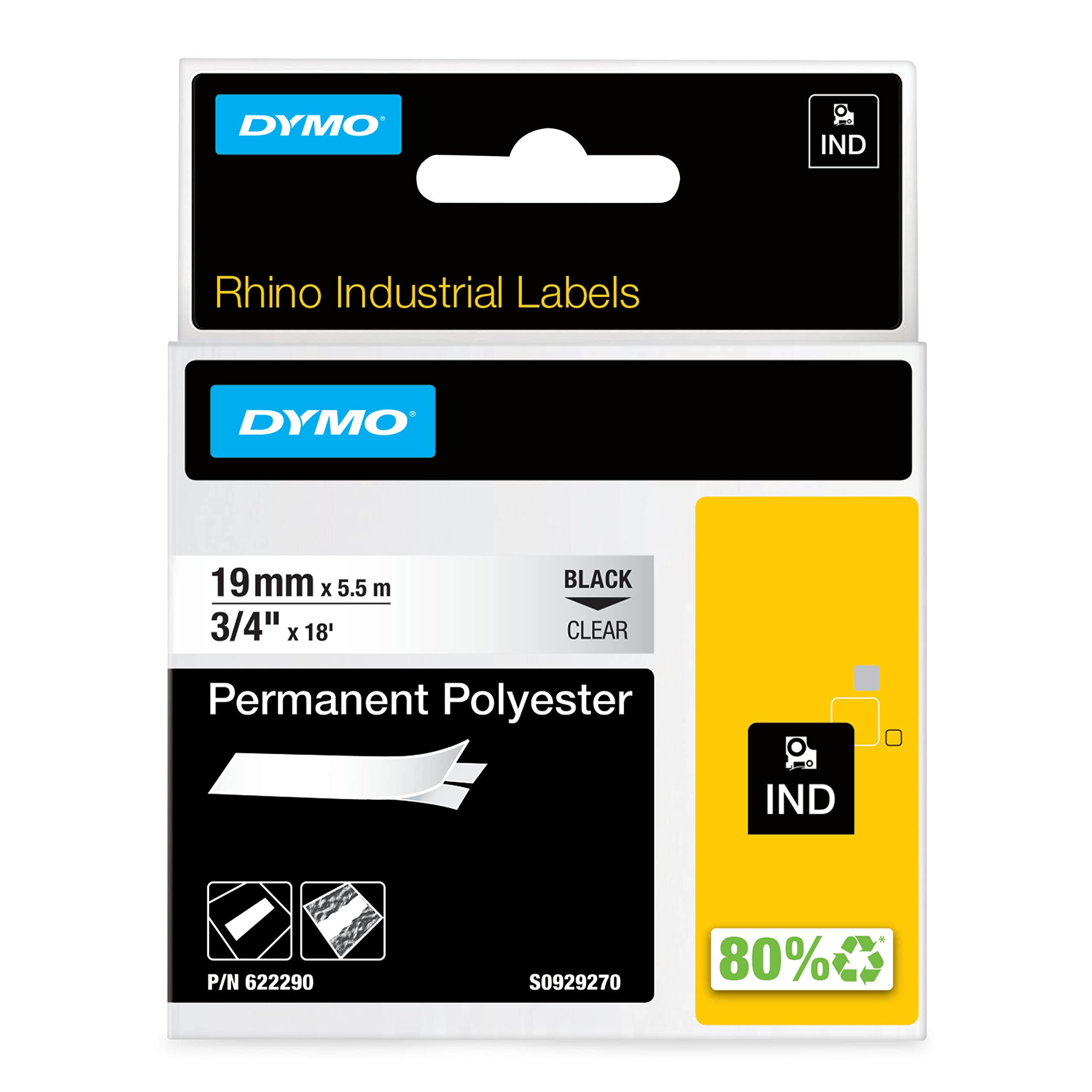 Foto 2 pulgar | Etiqueta Dymo Rhino Industrial De Poliéster Permanente De 19 Mm X 5,5 M - Venta Internacional.