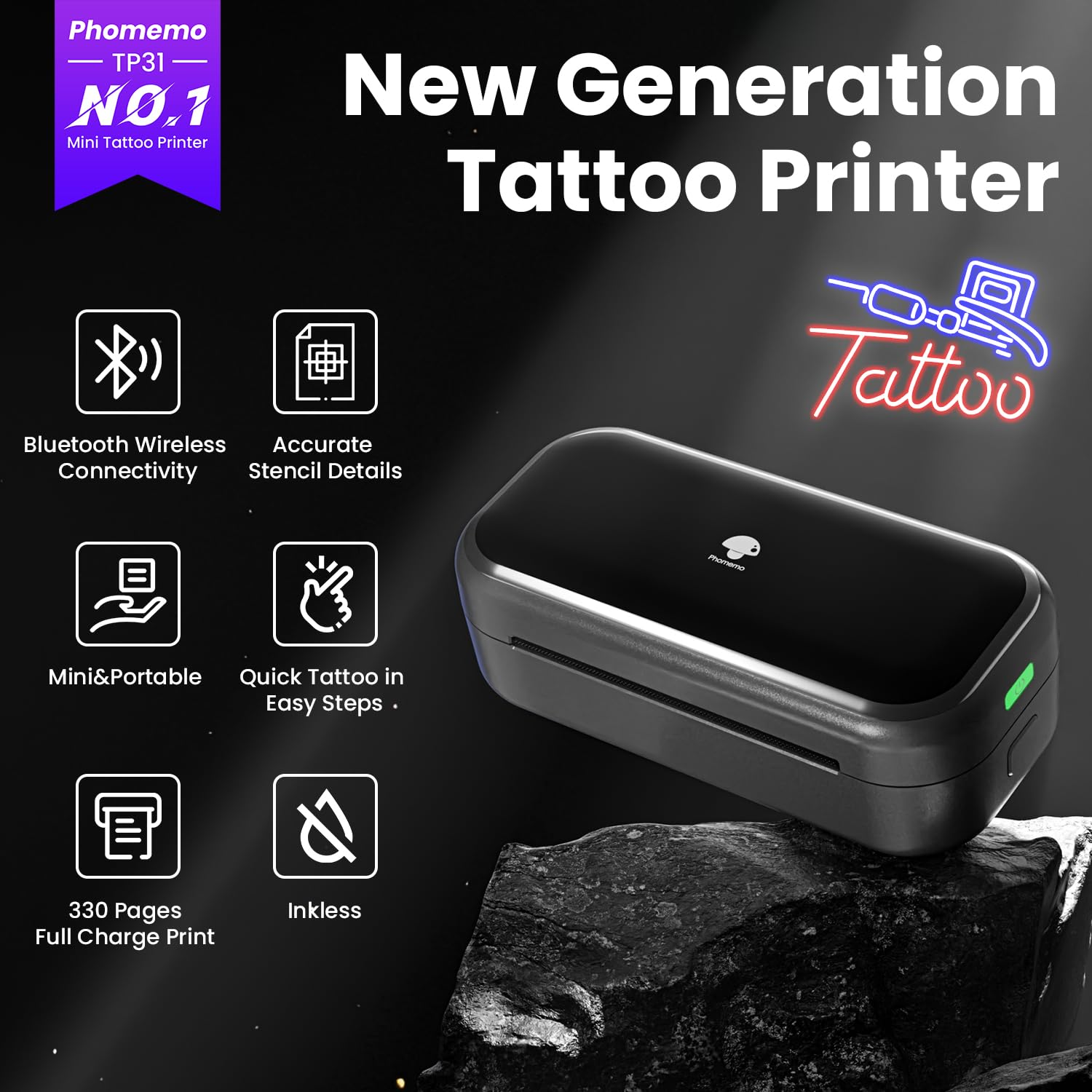 Foto 2 | Impresora De Plantillas De Tatuajes Phomemo Tp31 Con Papel De Transferencia 30 - Venta Internacional.
