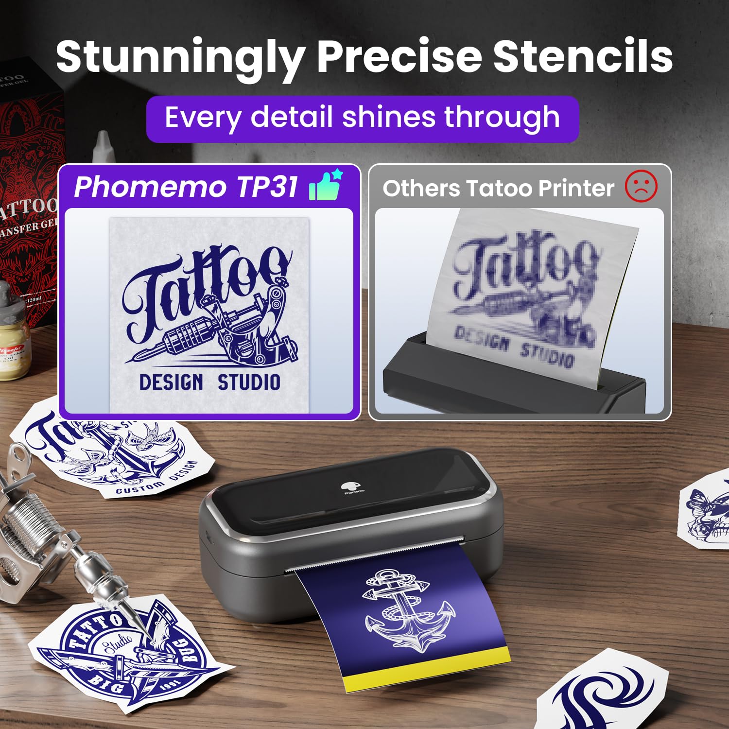 Foto 4 | Impresora De Plantillas De Tatuajes Phomemo Tp31 Con Papel De Transferencia 30 - Venta Internacional.