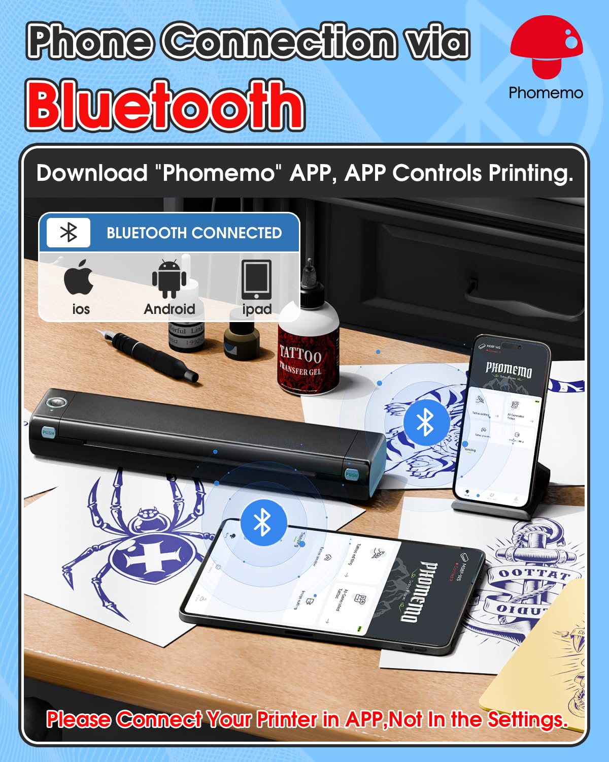 Foto 4 | Impresora De Plantillas De Tatuajes Phomemo M08f Inalámbrica Térmica Negro/azul - Venta Internacional.