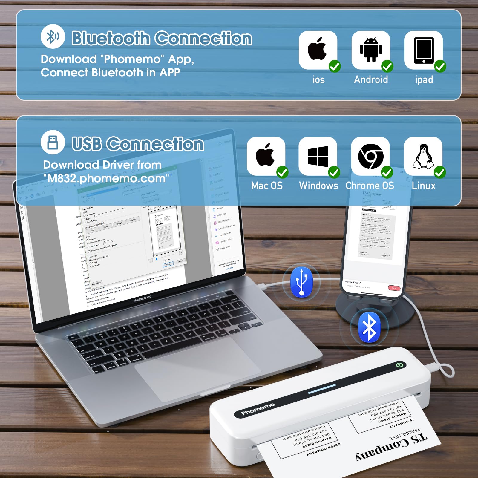 Foto 5 | Impresora Portátil Phomemo M832 Bluetooth Térmica Con Papelera - Venta Internacional.