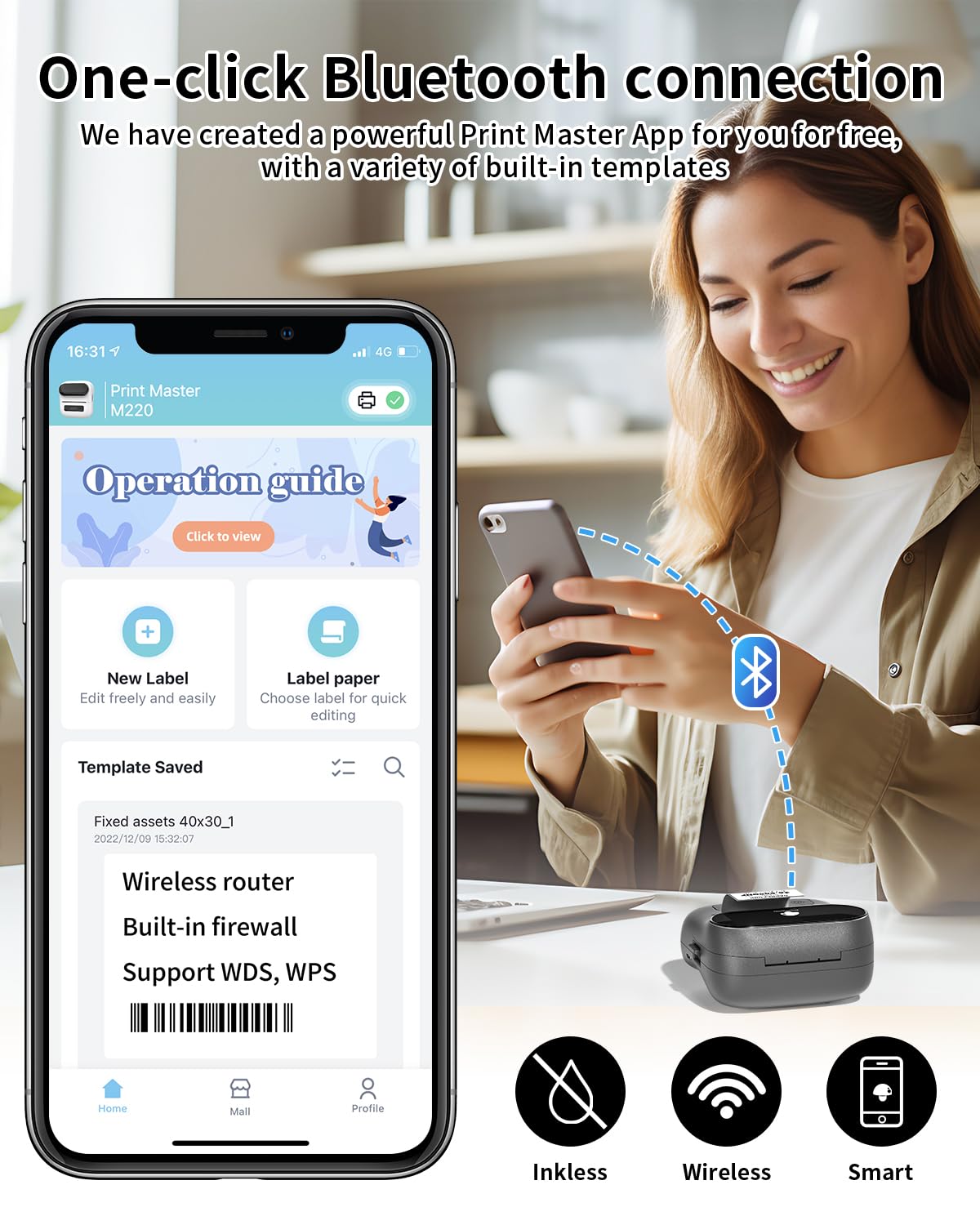 Foto 3 | Impresora De Etiquetas Phomemo M220 Thermal Bluetooth Para Oficina Doméstica - Venta Internacional.