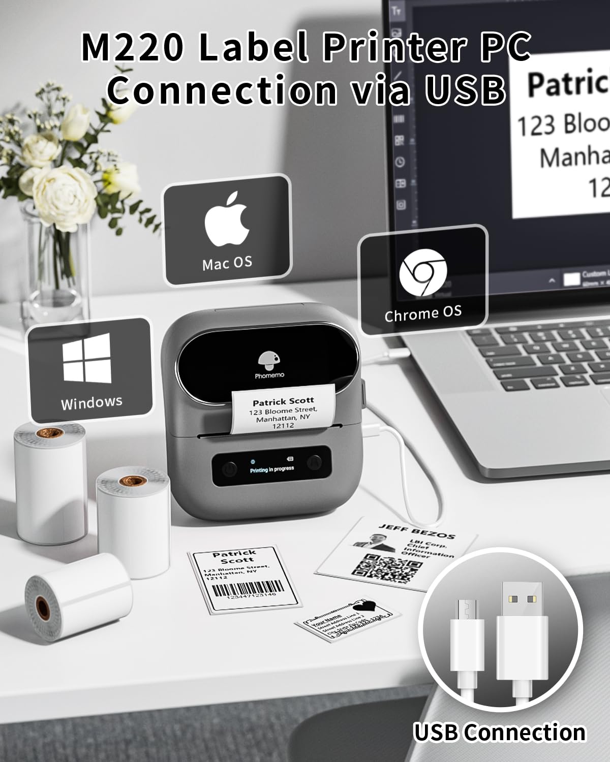 Foto 4 | Impresora De Códigos De Barras Bluetooth Label Maker Phomemo M220, Color Gris - Venta Internacional.