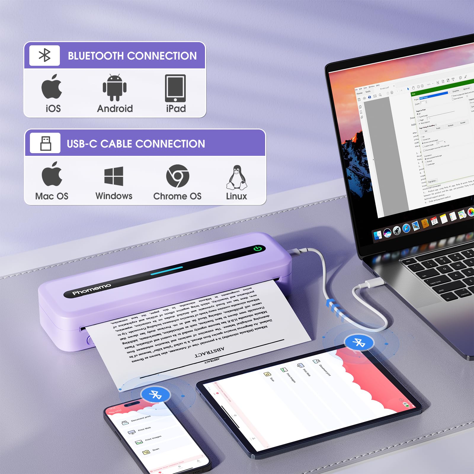 Foto 5 pulgar | Impresora Térmica Portátil Phomemo M832 Bluetooth Purple - Venta Internacional.