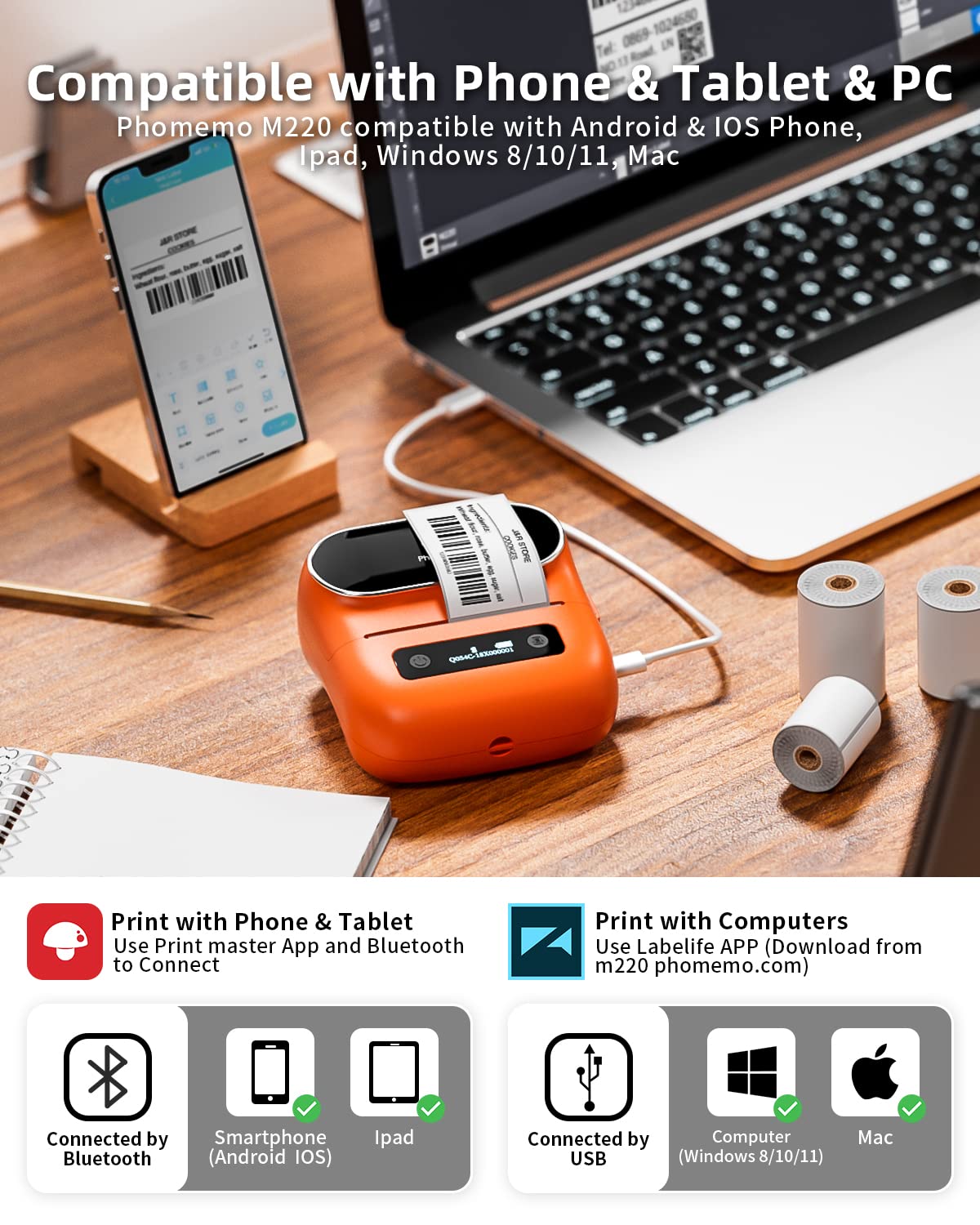 Foto 5 pulgar | Rotuladora Phomemo M220 Bluetooth Térmica Con 3 Etiquetas - Venta Internacional.