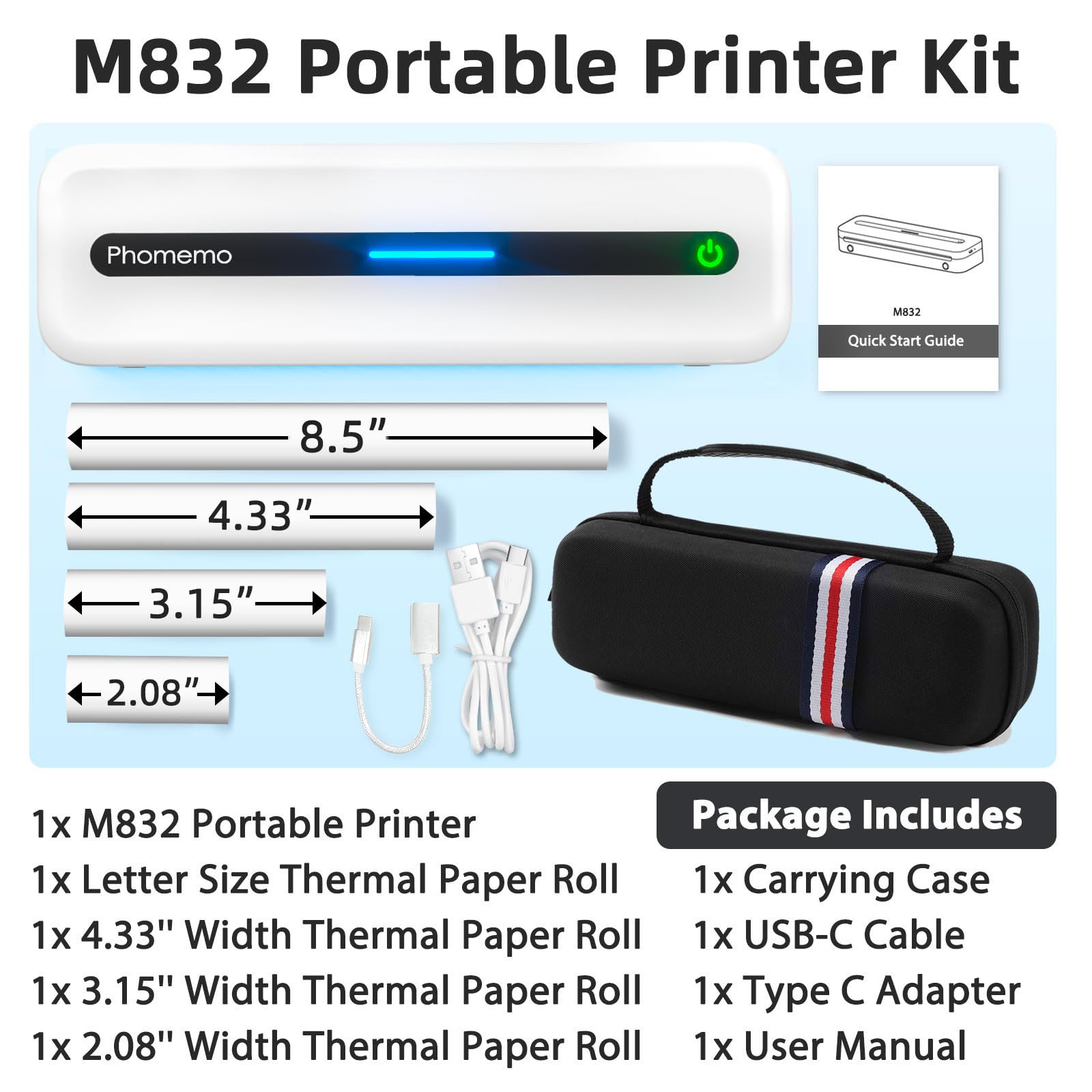 Foto 4 pulgar | Impresora Portátil Phomemo M832 Bluetooth Thermal Con Funda - Venta Internacional.