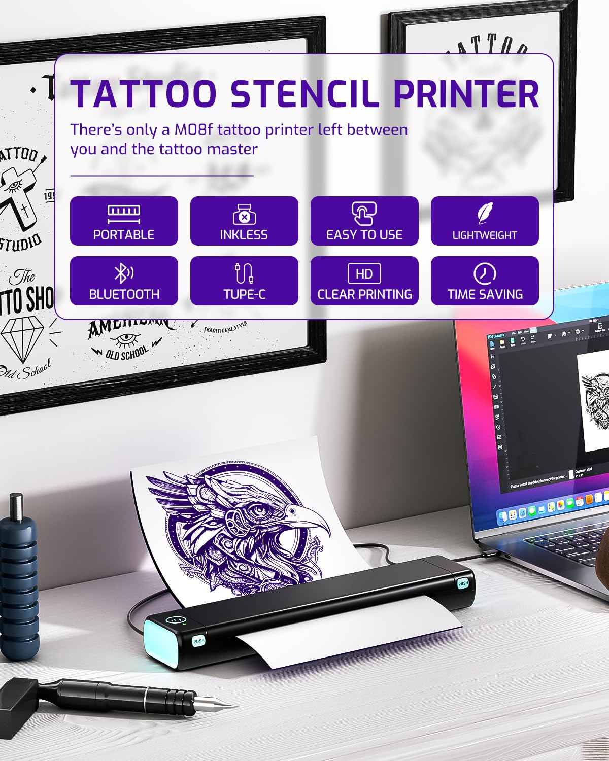 Foto 2 | Máquina De Plantillas De Tatuaje Phomemo M08f Inalámbrica Térmica A4 - Venta Internacional.