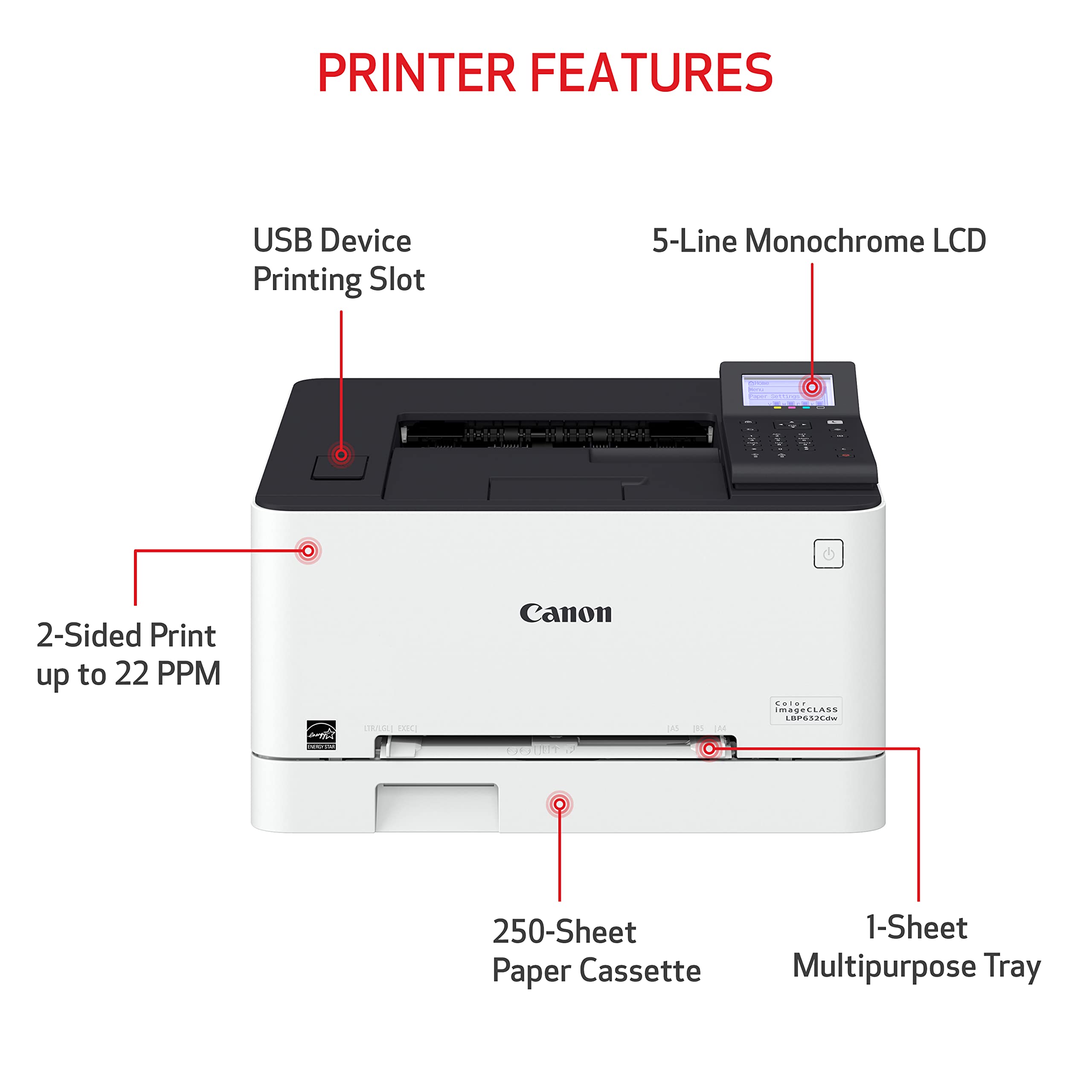 Foto 2 | Impresora Canon Color Imageclass Lbp632cdw Inalámbrica 22 Ppm - Venta Internacional.