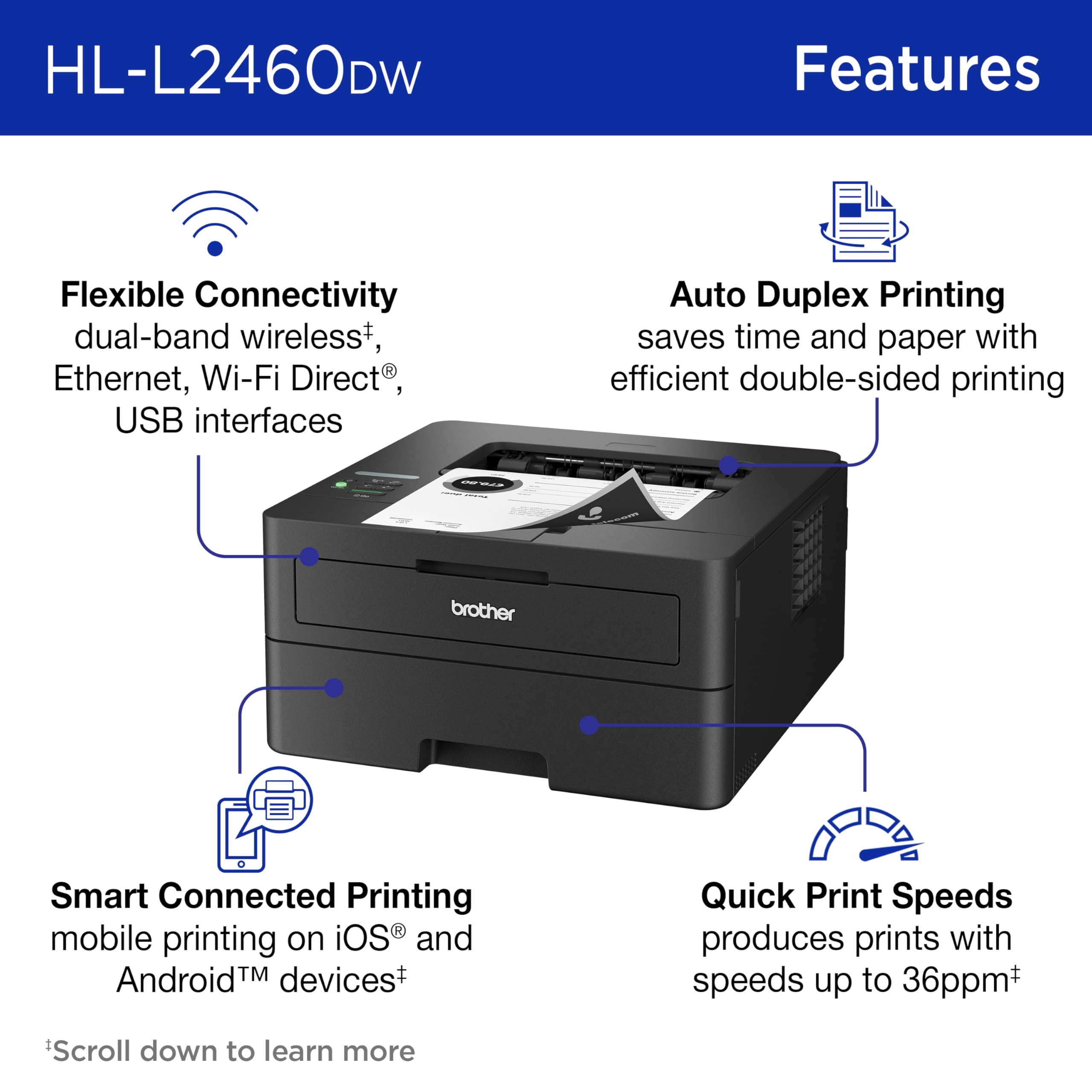 Foto 2 | Impresora Brother Hl-l2460dw Inalámbrica Compacta Monocromática - Venta Internacional