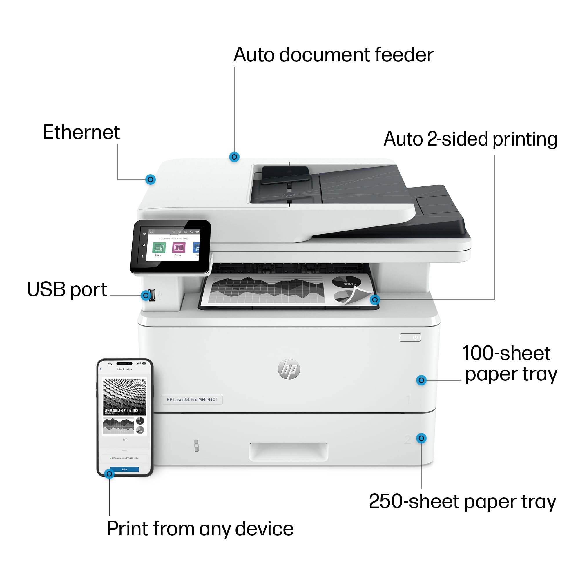 Foto 5 pulgar | Impresora HP Laserjet Pro Mfp 4101fdn Imprimir Escanear Copiar Fax - Venta Internacional
