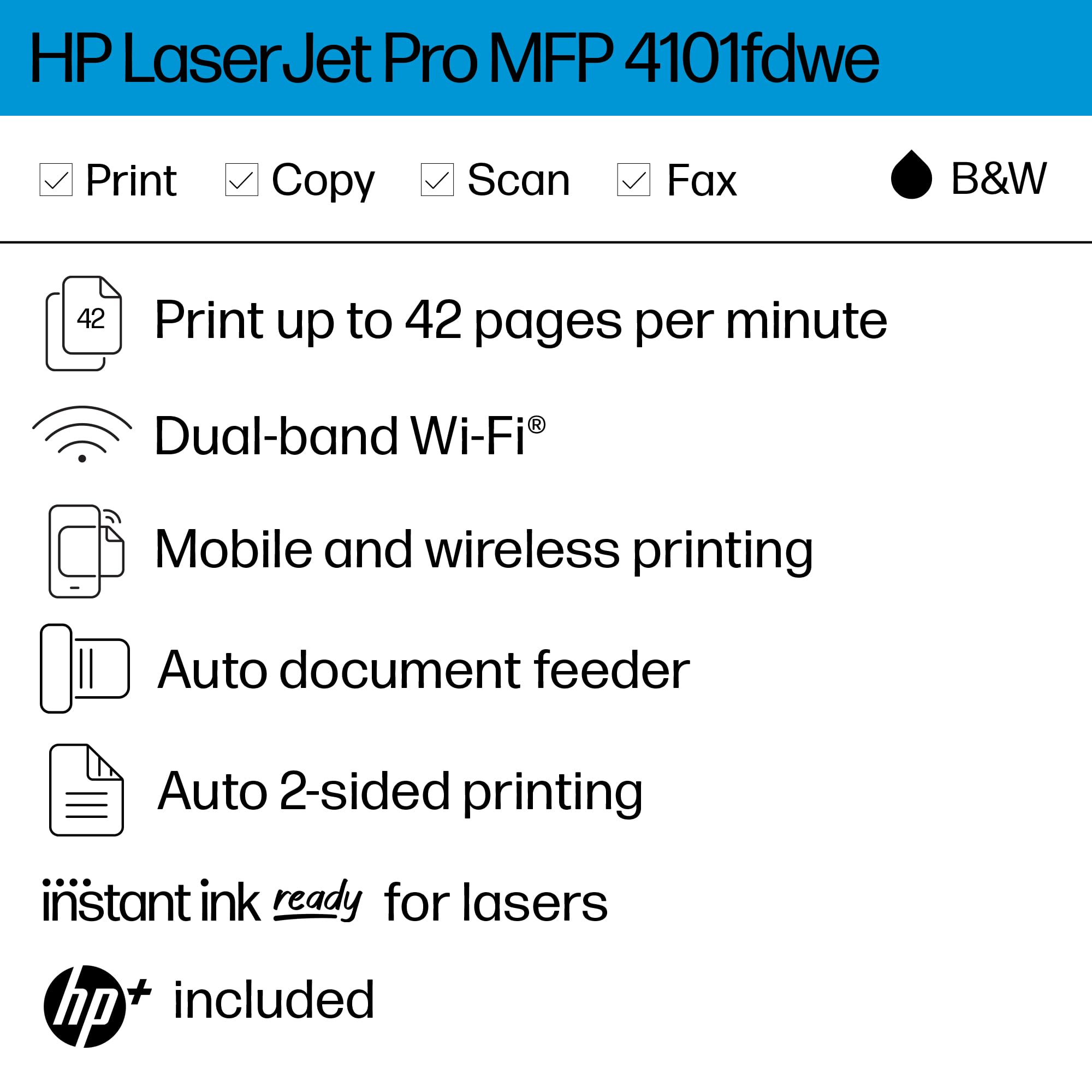 Foto 3 pulgar | Impresora Hp Laserjet Pro Mfp 4101fdwe Inalámbrica En Blanco Y Negro Con Fax - Venta Internacional.