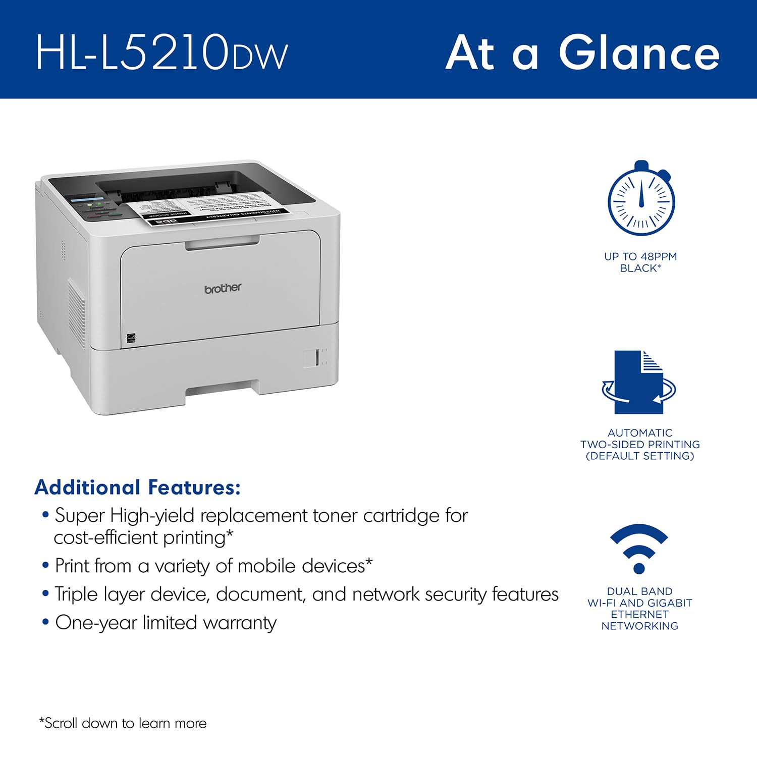 Foto 3 | Impresora Láser Brother Hl-l5210dw Monocromática Con Dúplex - Venta Internacional.