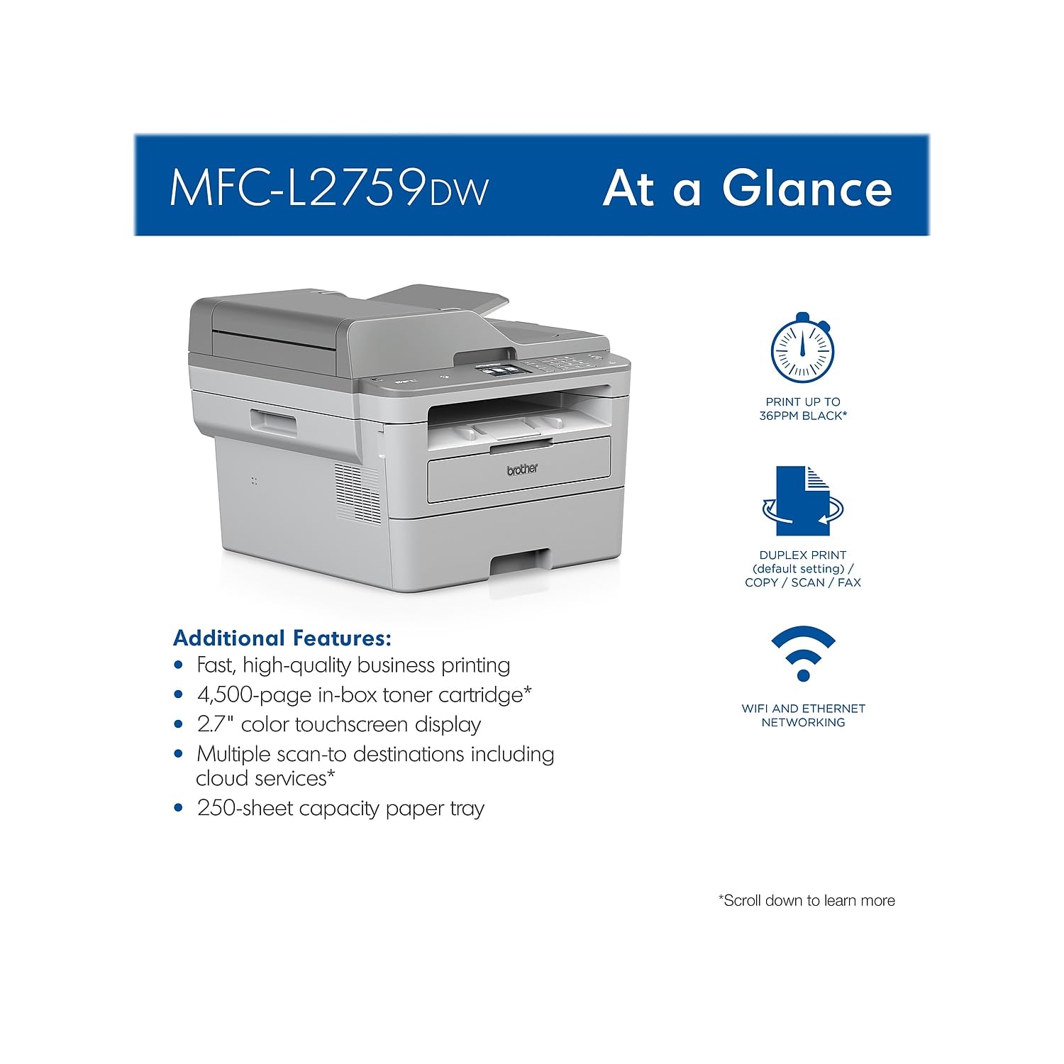 Foto 3 | Impresora Brother Mfc-l2759dw Láser B&w Inalámbrica Multifunción - Venta Internacional.