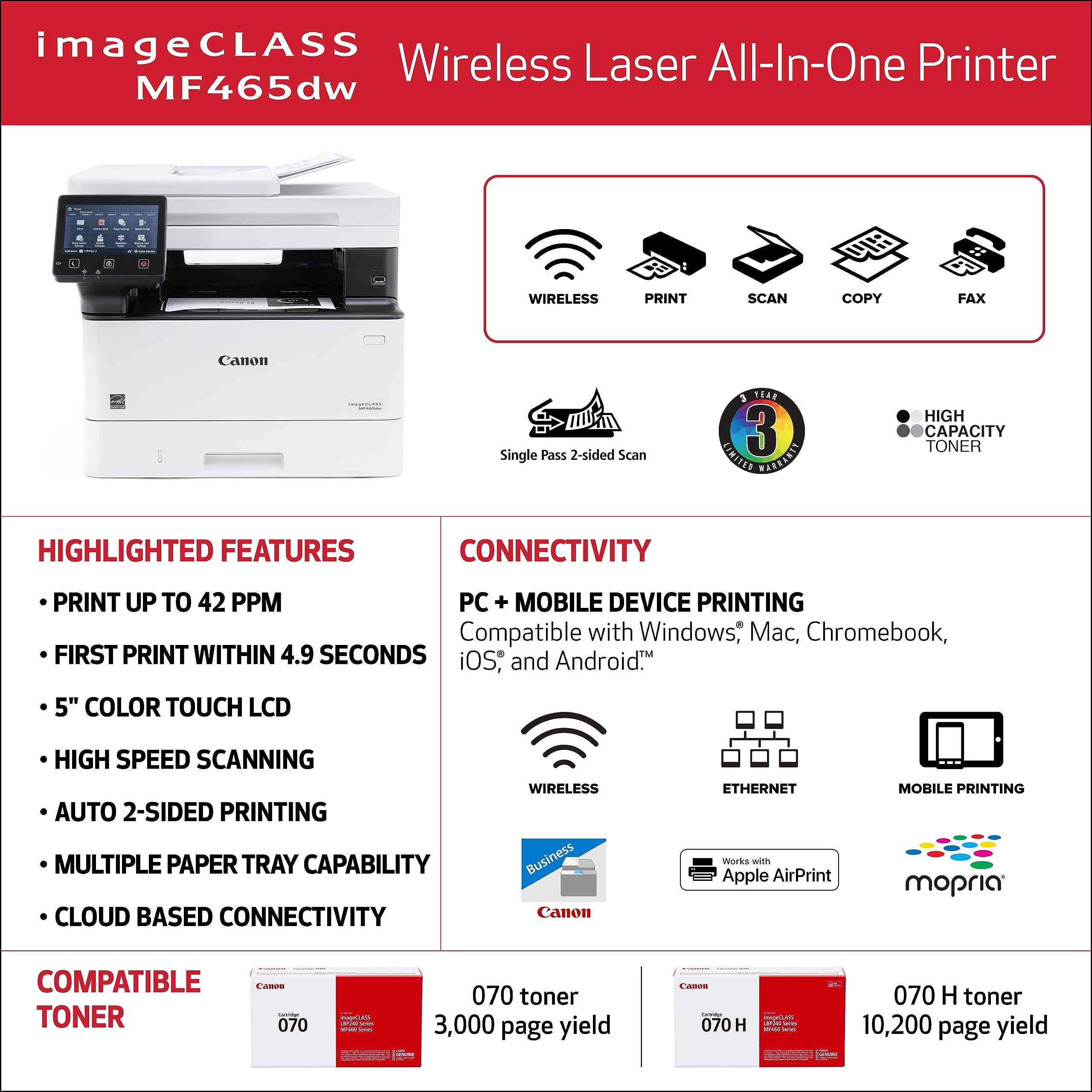 Foto 4 pulgar | Impresora Canon Imageclass Mf465dw Inalámbrica Laser Mono - Venta Internacional.
