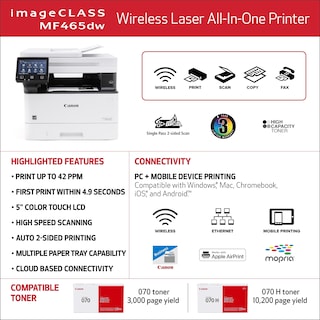 Foto 3 | Impresora Canon Imageclass Mf465dw Inalámbrica Laser Mono - Venta Internacional.