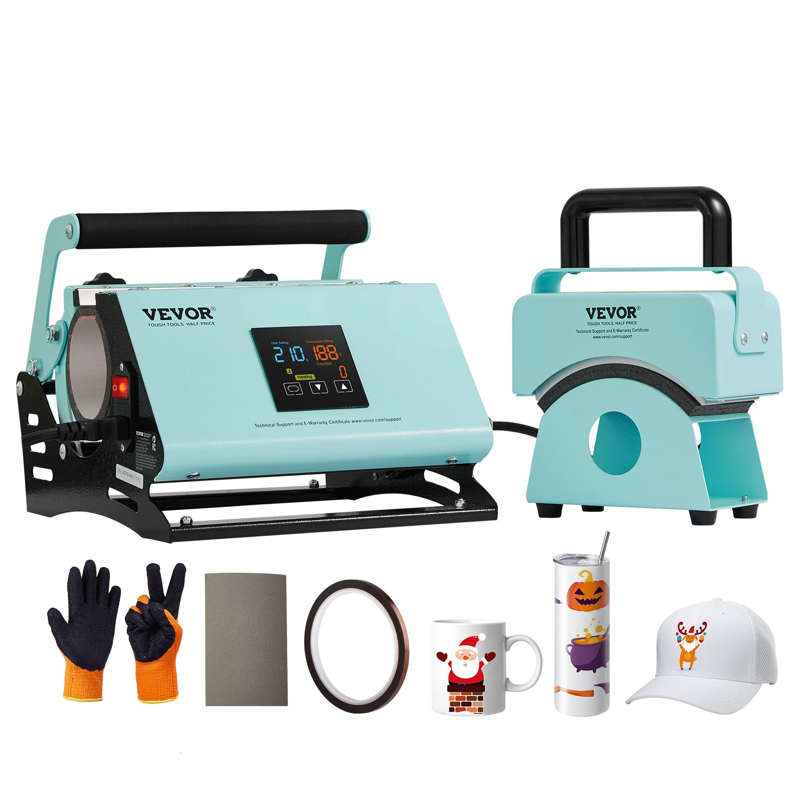 Máquina De Prensado Térmico Vevor 2 En 1, Vaso Y Sombrero, Color Verde - Venta Internacional.