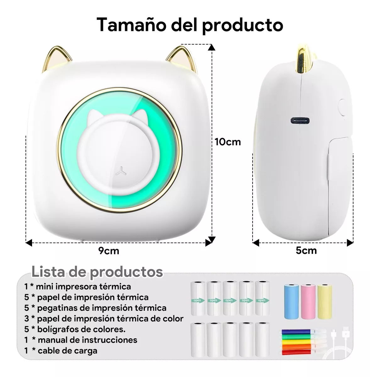Foto 3 pulgar | Impresora Térmica Portátil con Luz Ambiental  Eo Safe Imports Esi-12712 Blanca