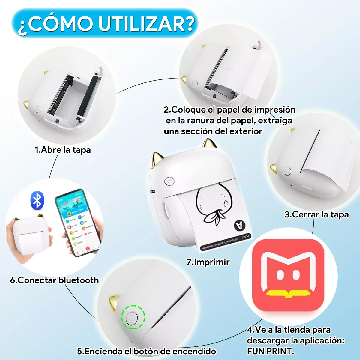 Foto 3 | Impresora Térmica Portátil con Luz Ambiental  Eo Safe Imports Esi-12712 Blanca